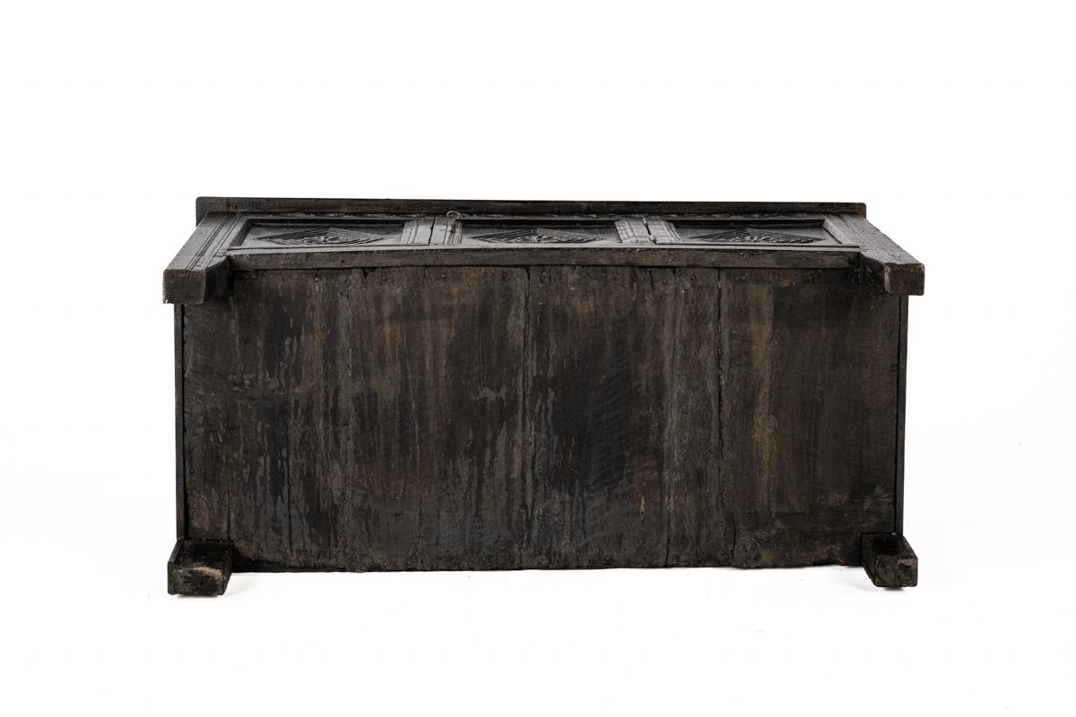 18th Century Antique 18th century converted blacked oak and carved English chest or trunk