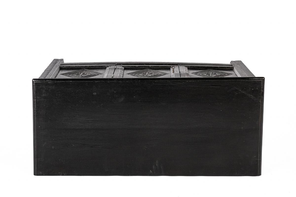 Oak Antique 18th century converted blacked oak and carved English chest or trunk