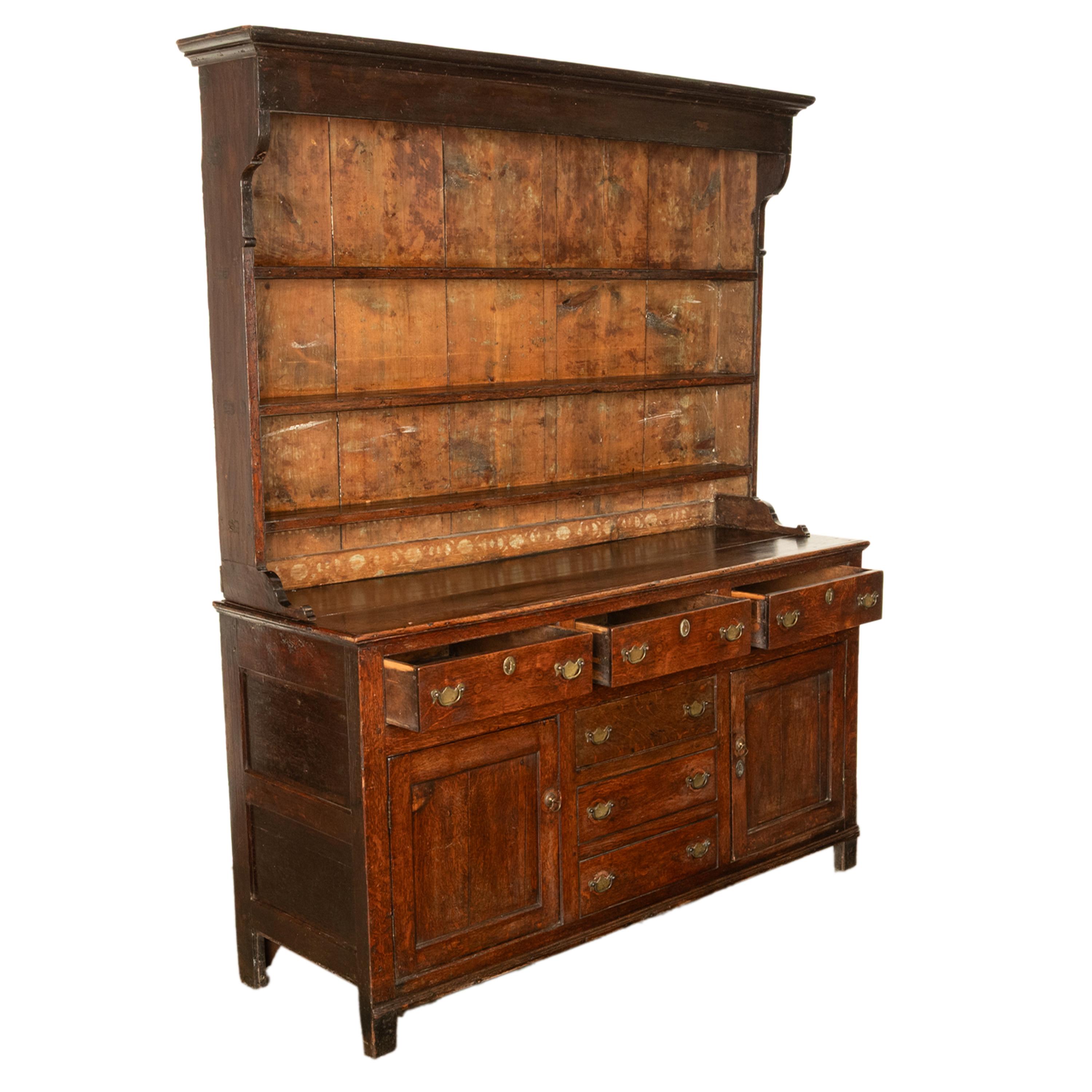 Late 18th Century Antique 18th Century Country Oak George III Welsh Dresser & Plate Rack 1780 For Sale