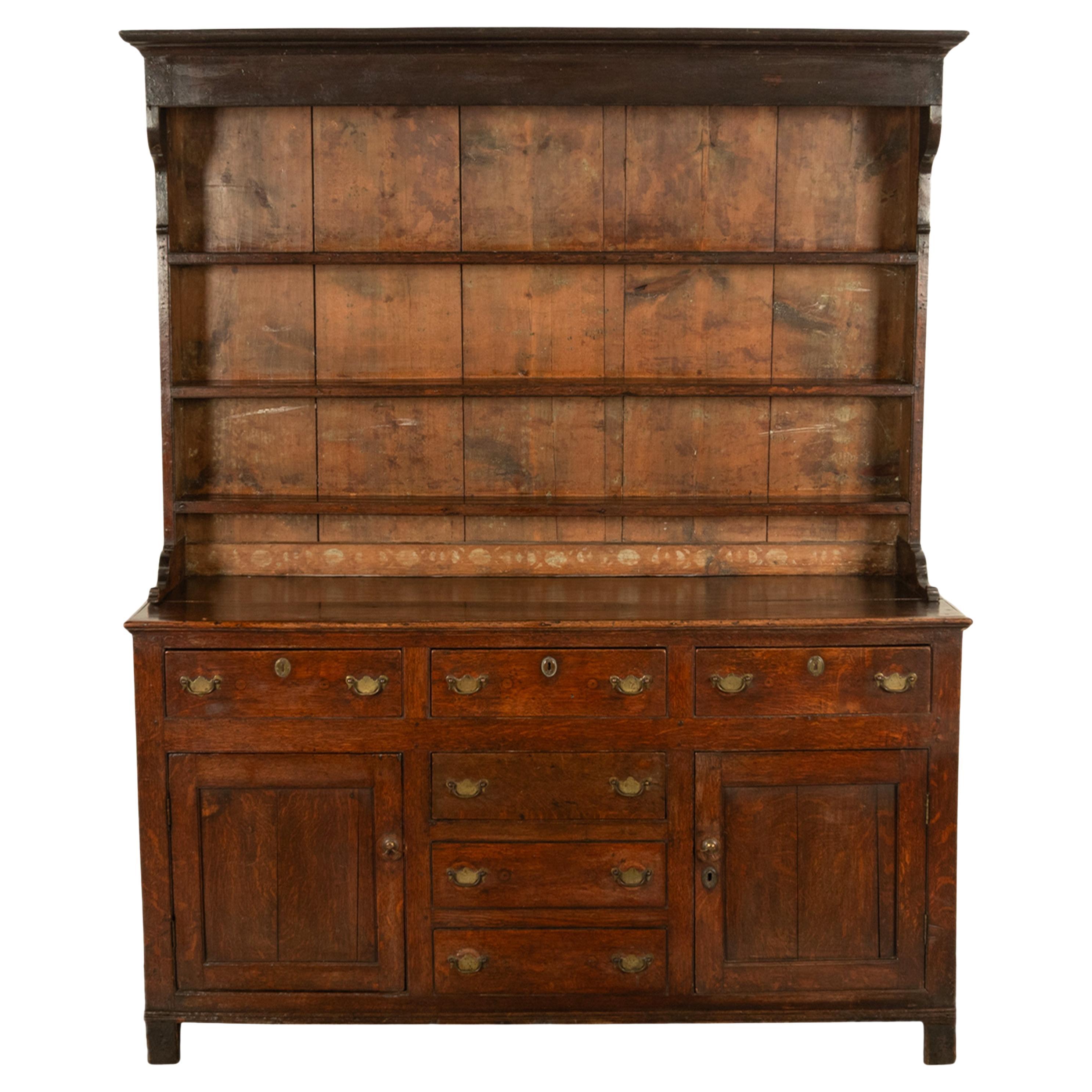 Antique 18th Century Country Oak George III Welsh Dresser & Plate Rack 1780 For Sale