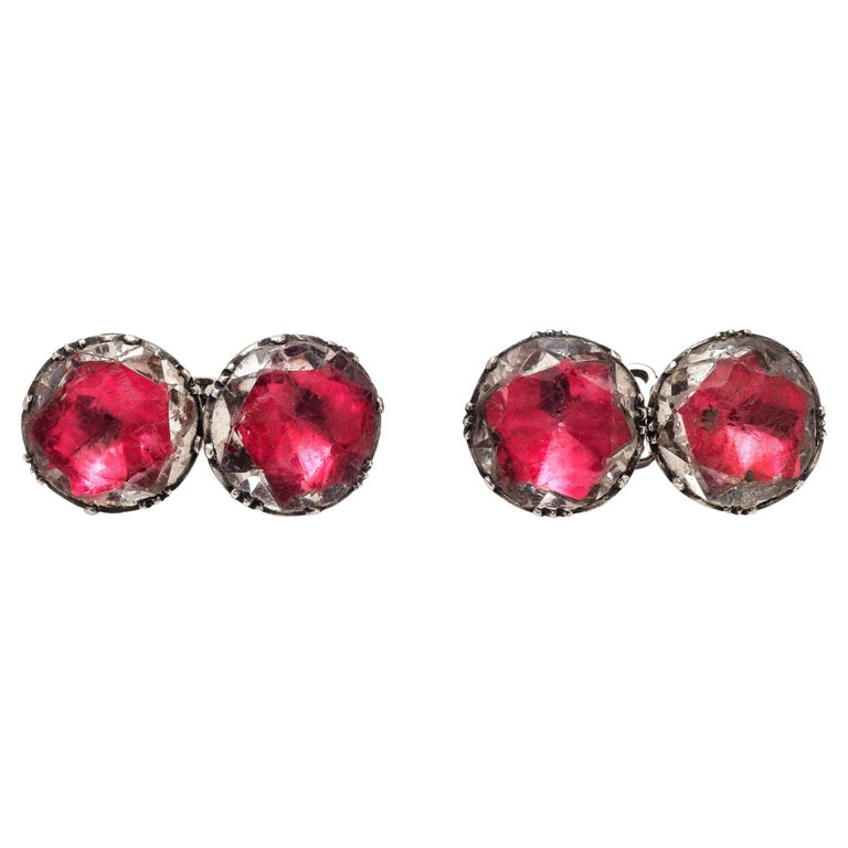 Antique 18th Century Crystal Silver Cufflinks For Sale