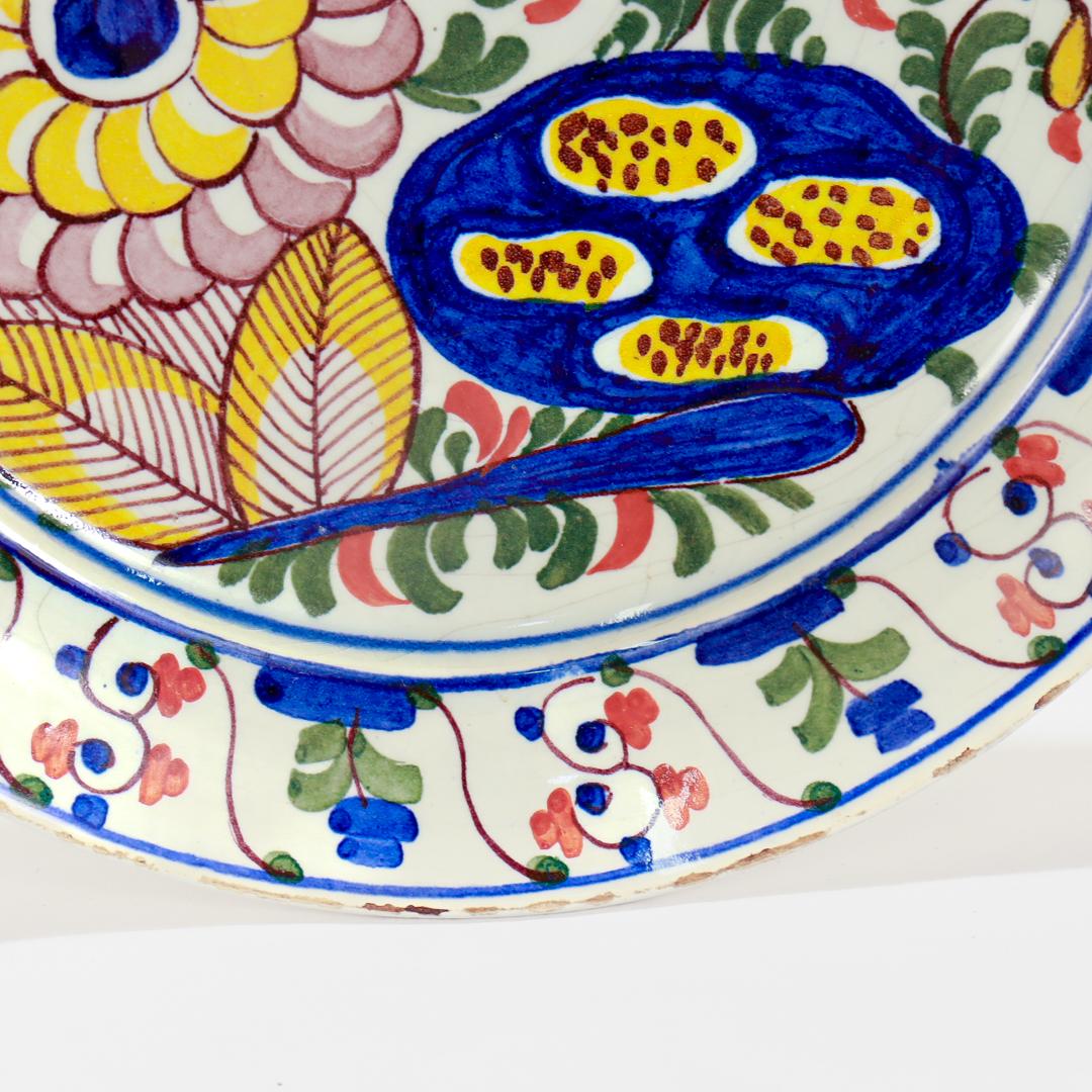 Antique 18th Century De Klaauw Dutch Delft Pottery Floral Plate For Sale 6