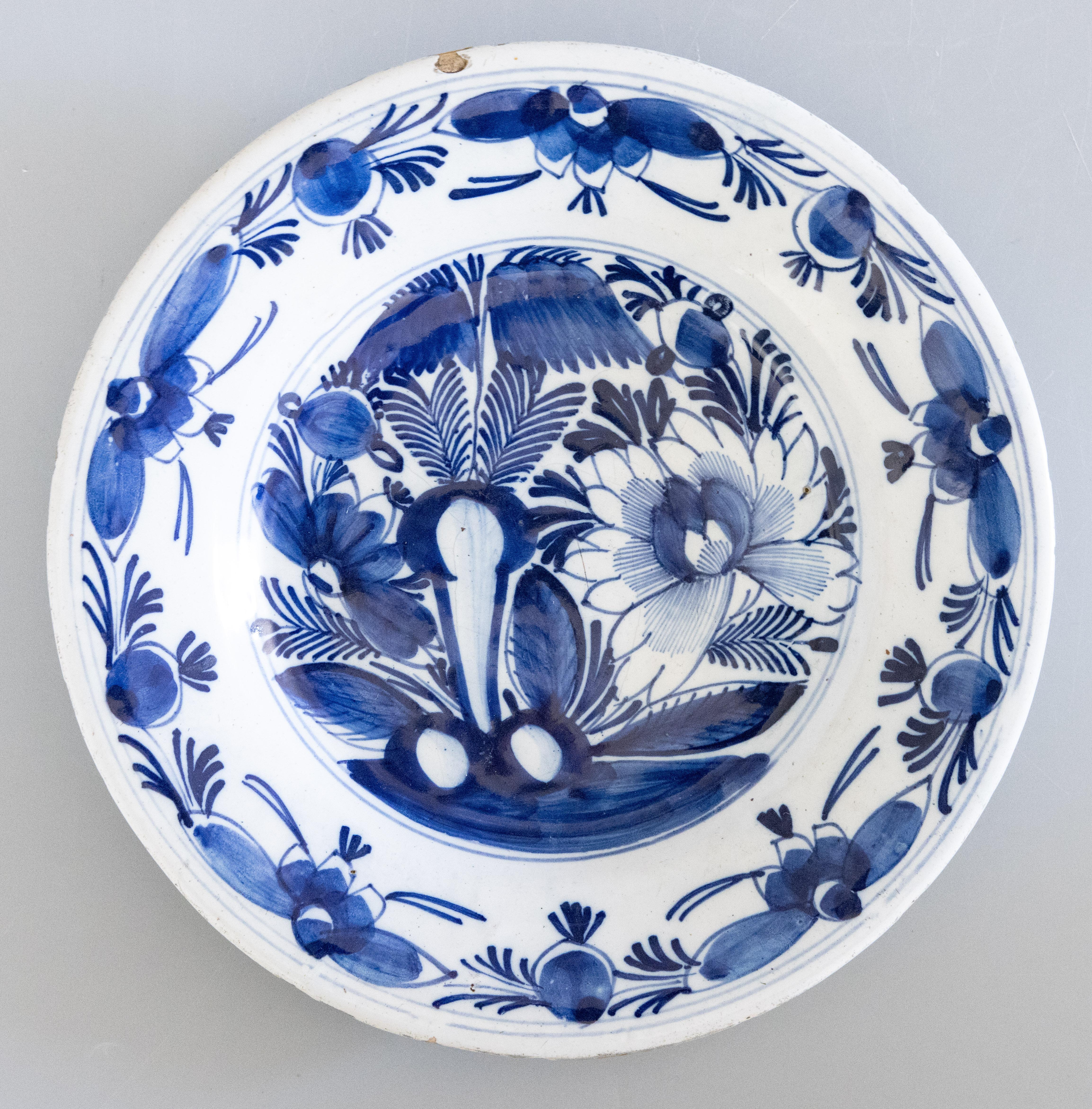 Ceramic Antique 18th Century Delft Dutch Floral Plates - a Pair