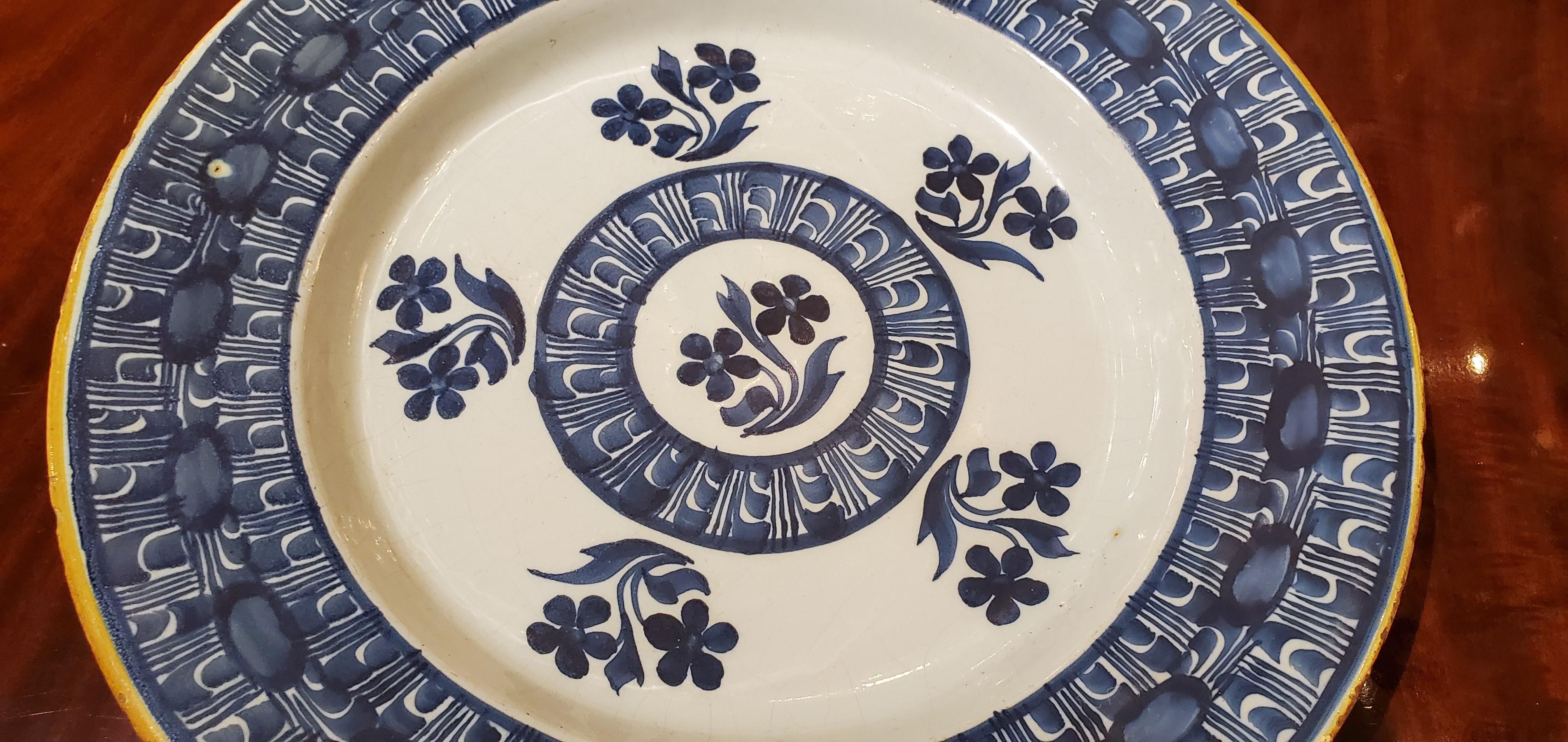 Dutch Antique 18th Century Delft Porcelain Plate For Sale