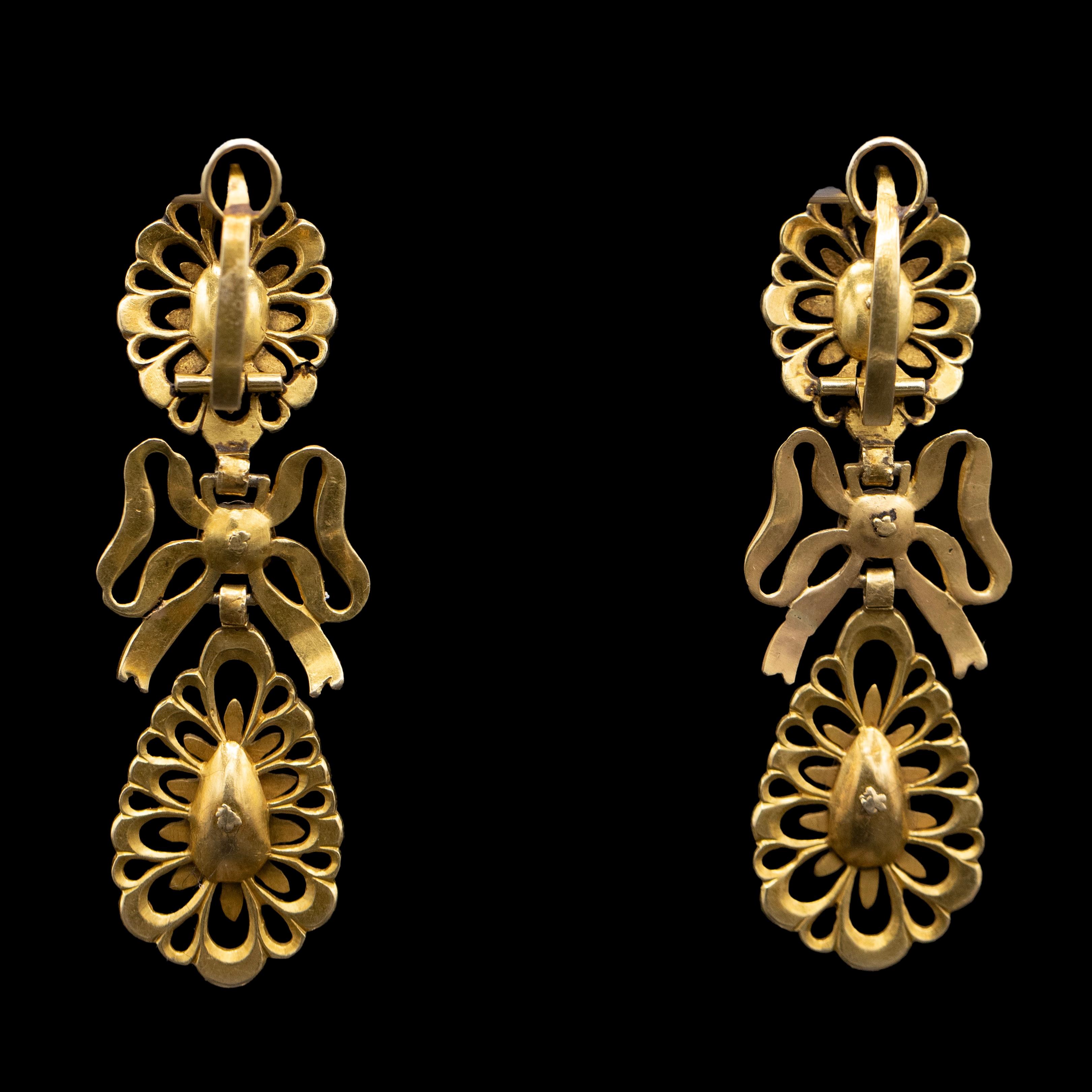 Georgian Antique 18th Century Diamond Princess Pendeloque Drop Earrings Gold Portuguese For Sale