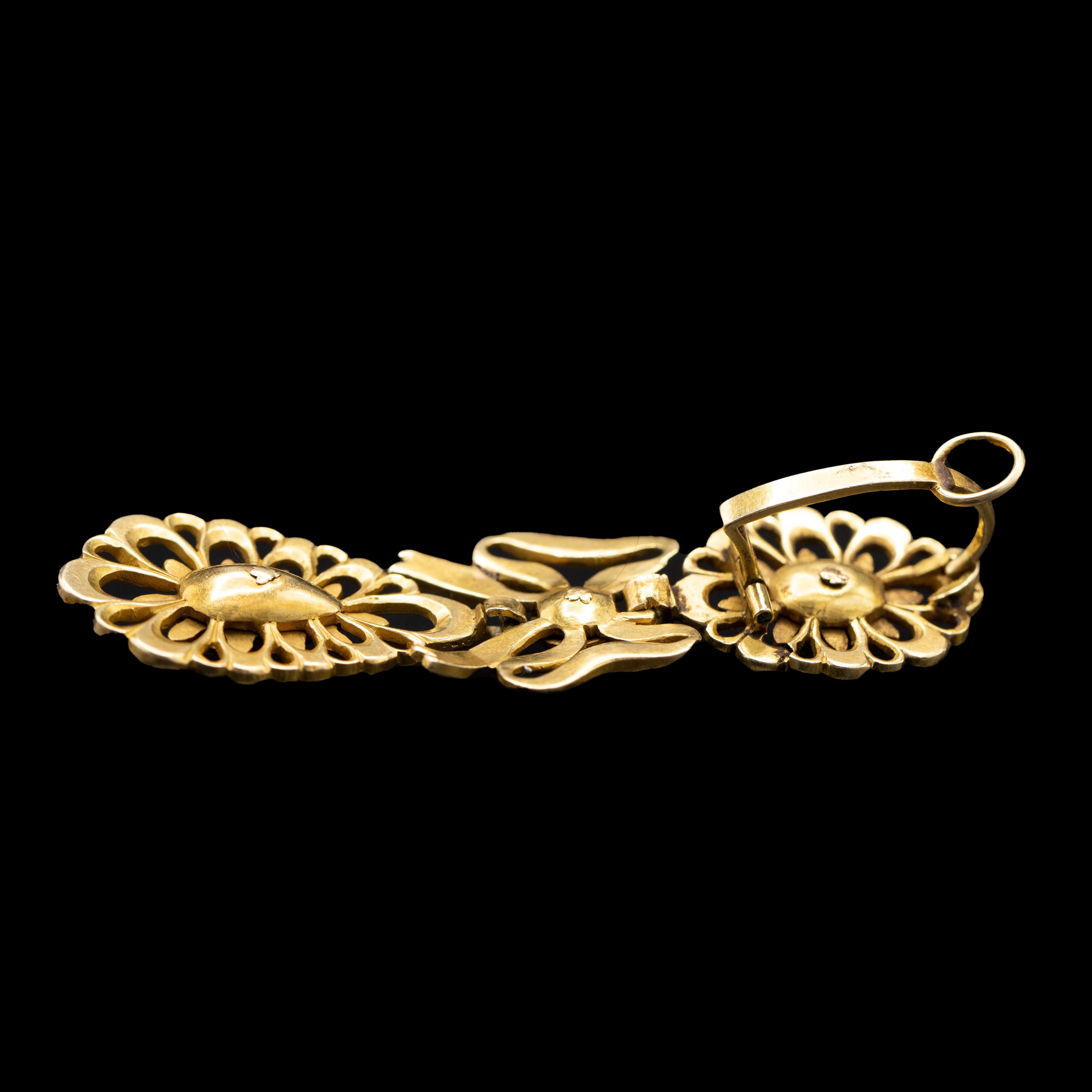 Rose Cut Antique 18th Century Diamond Princess Pendeloque Drop Earrings Gold Portuguese For Sale