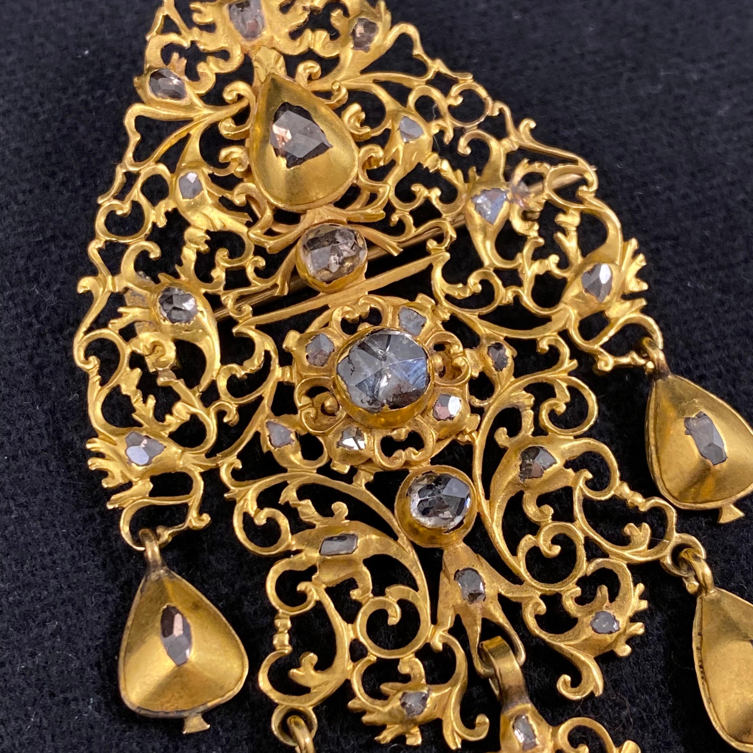 Antiker Diamant-Sequile-Anhänger/Brosche aus Gelbgold, 18. Jahrhundert, Portugiesisch 1700er Jahre im Angebot 5