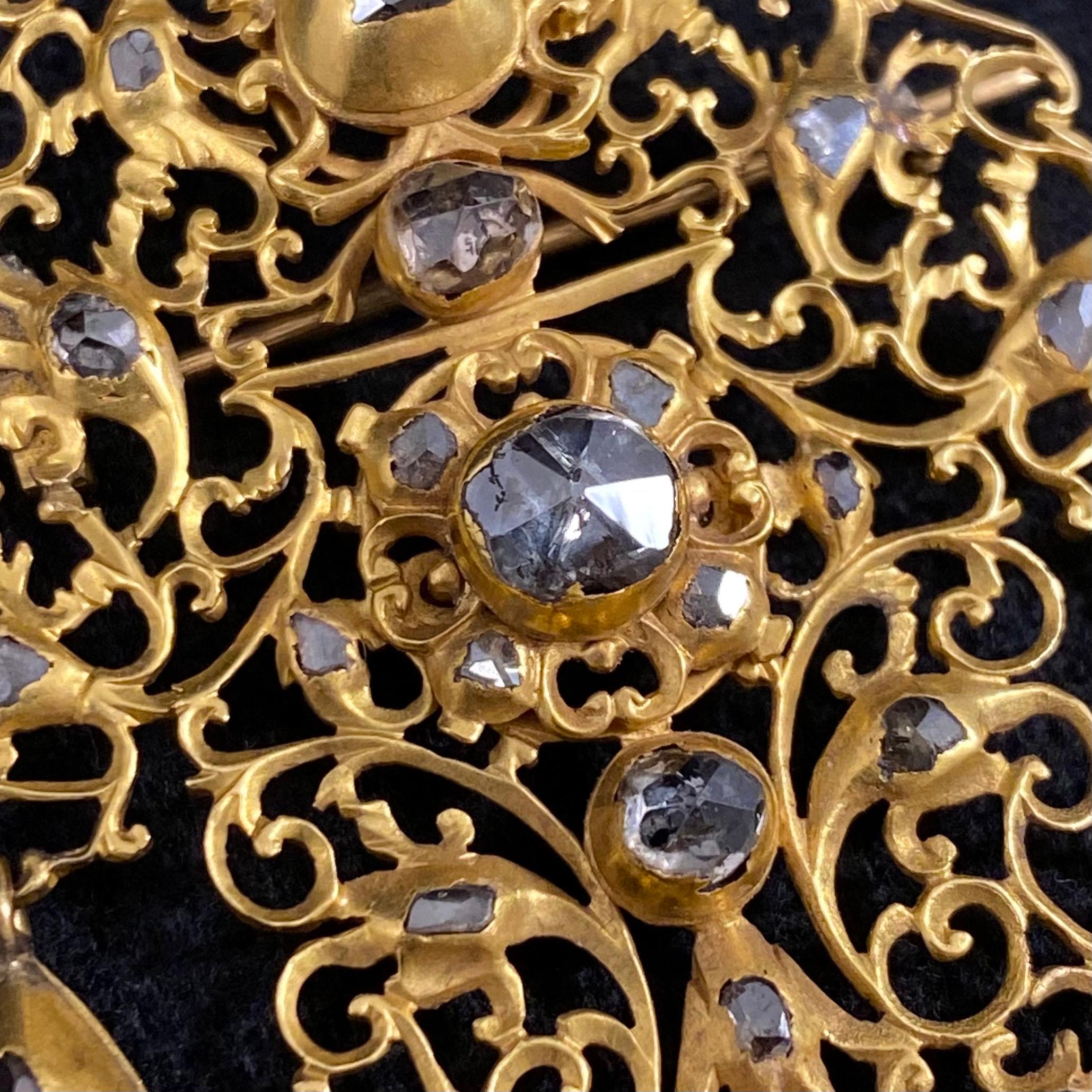 Antiker Diamant-Sequile-Anhänger/Brosche aus Gelbgold, 18. Jahrhundert, Portugiesisch 1700er Jahre im Angebot 6
