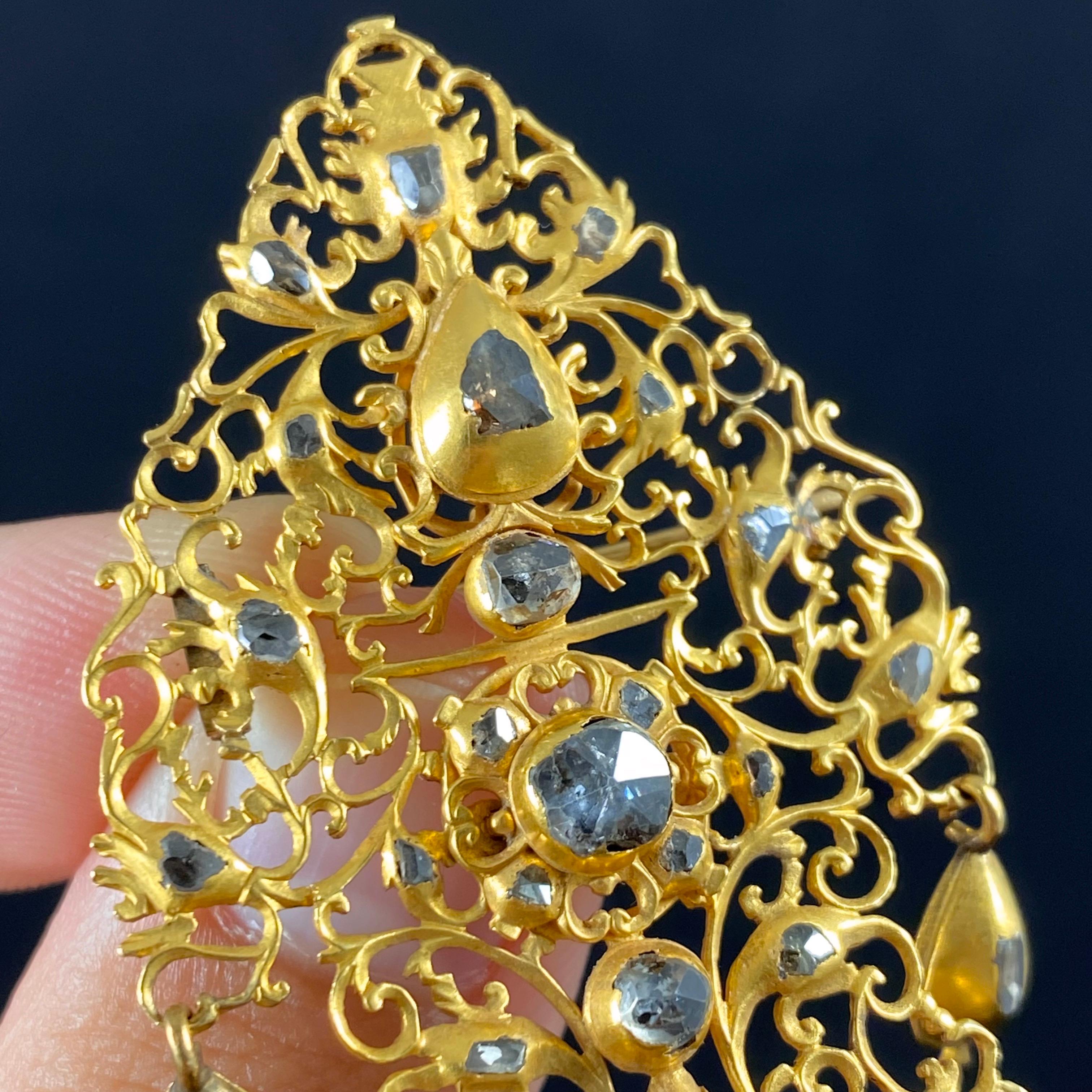Antiker Diamant-Sequile-Anhänger/Brosche aus Gelbgold, 18. Jahrhundert, Portugiesisch 1700er Jahre im Zustand „Gut“ im Angebot in Lisbon, PT