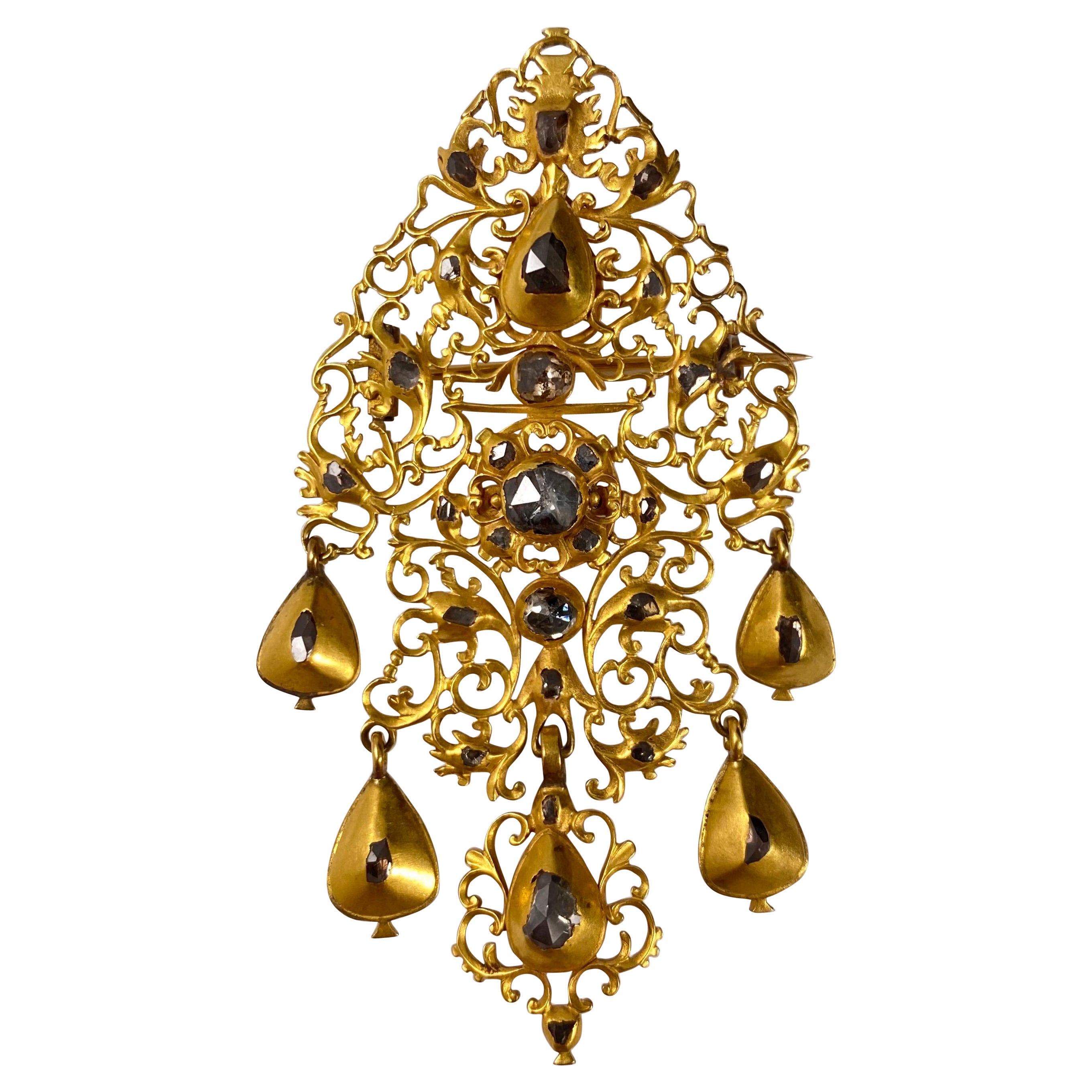 Pendentif/Broche en forme d'écureuil en or jaune avec diamants, portugais, XVIIIe siècle, années 1700