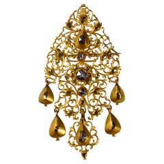 Antique 18th Century Diamond Sequile Pendant/Brooch Yellow Gold Portuguese 1700s