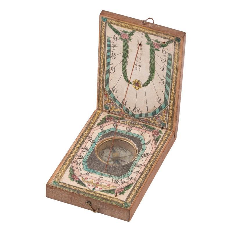 Neoclassical Antique 18th Century Diptych Sundial and Compass by German Beringer For Sale