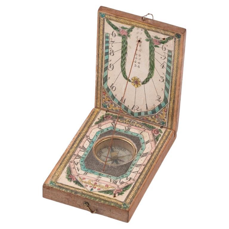 Antique 18th Century Diptych Sundial and Compass by German Beringer