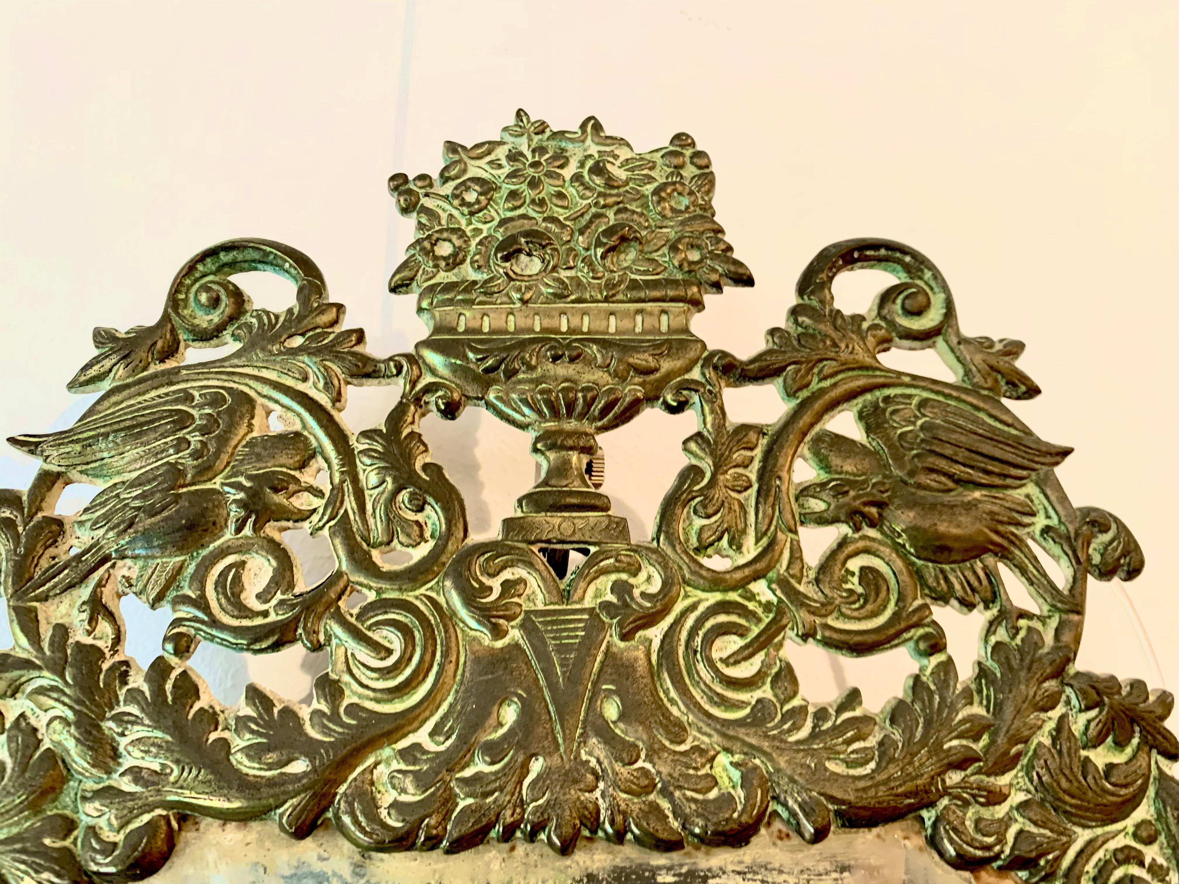 Antique 18th Century Double Eagle Wall Mirrors Candle Sconces Repoussé Brass For Sale 6