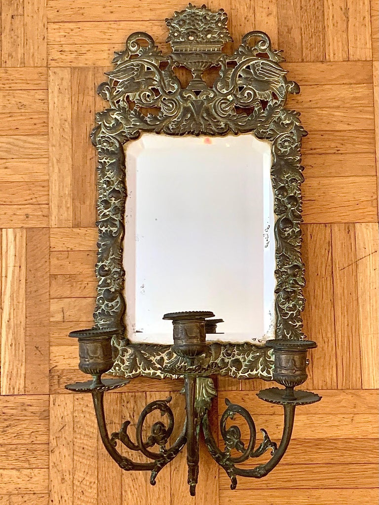 Antique 18th Century Double Eagle Wall Mirrors Candle Sconces Repoussé