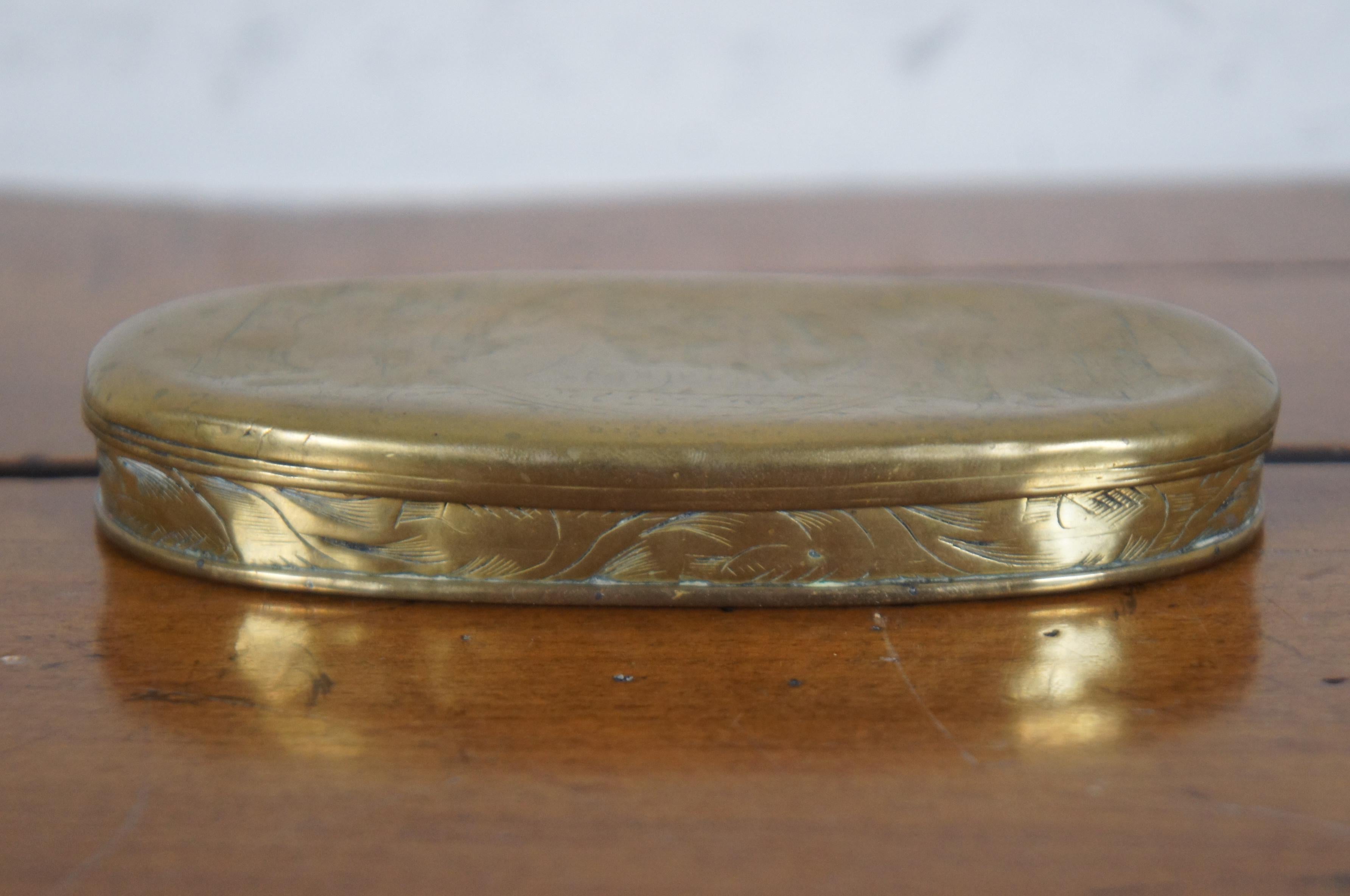 18th Century and Earlier Antique 18th Century Dutch Brass Oval Etched Snuff Tobacco Trinket Box 5
