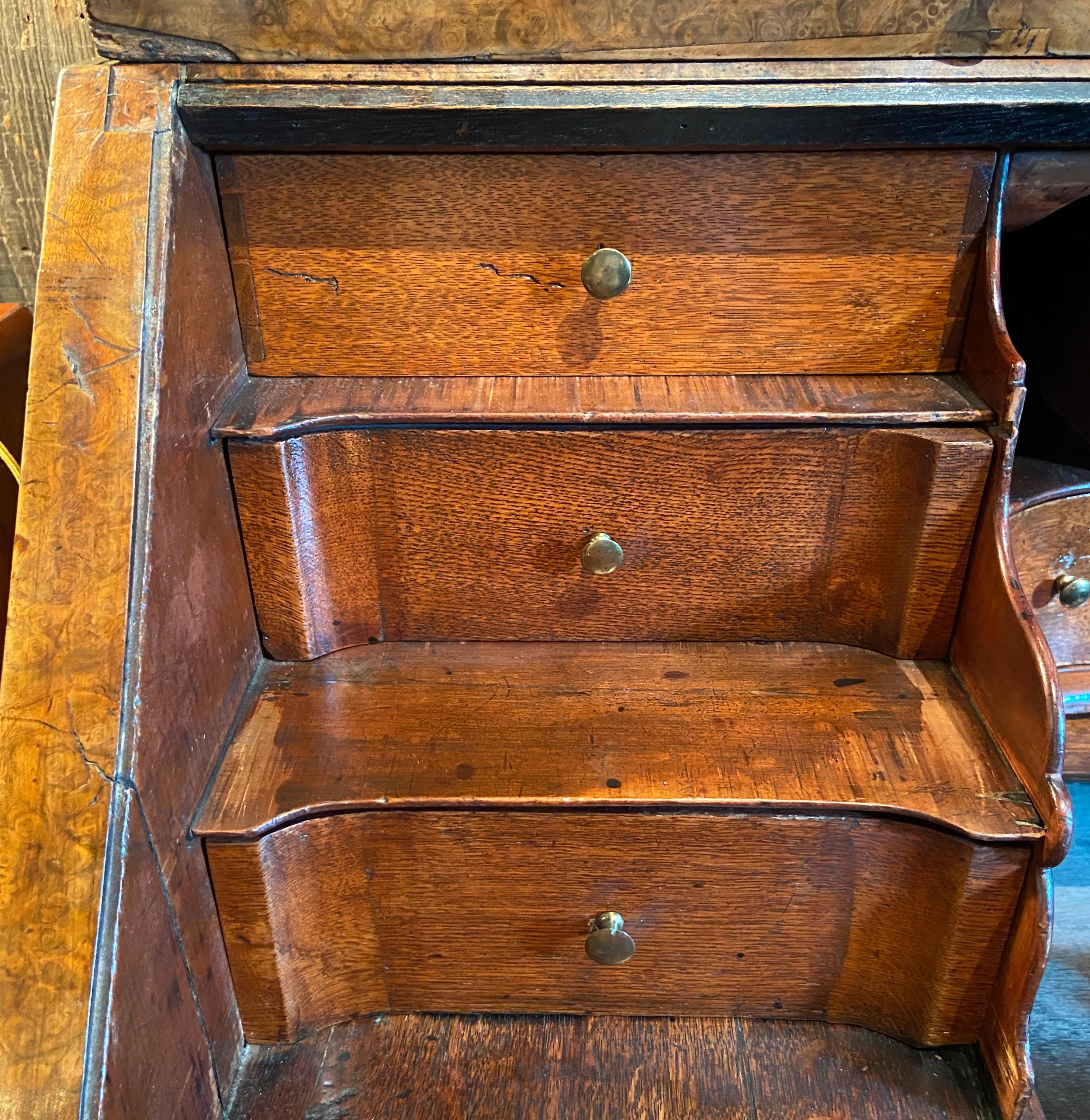 Antique 18th Century Dutch Burled Walnut Secretary Bookcase with Antique Mirror For Sale 4