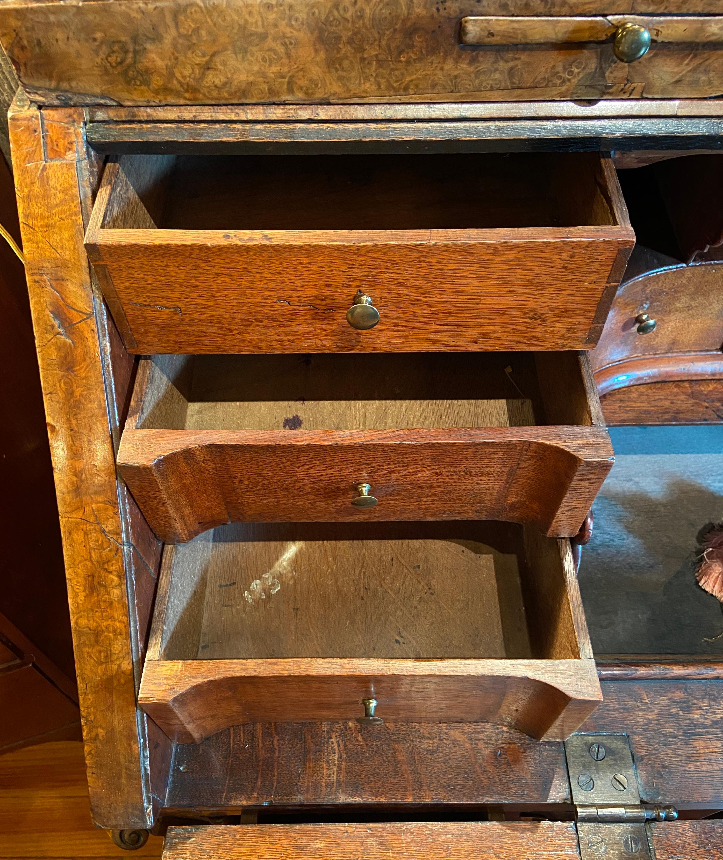 Antique 18th Century Dutch Burled Walnut Secretary Bookcase with Antique Mirror For Sale 5