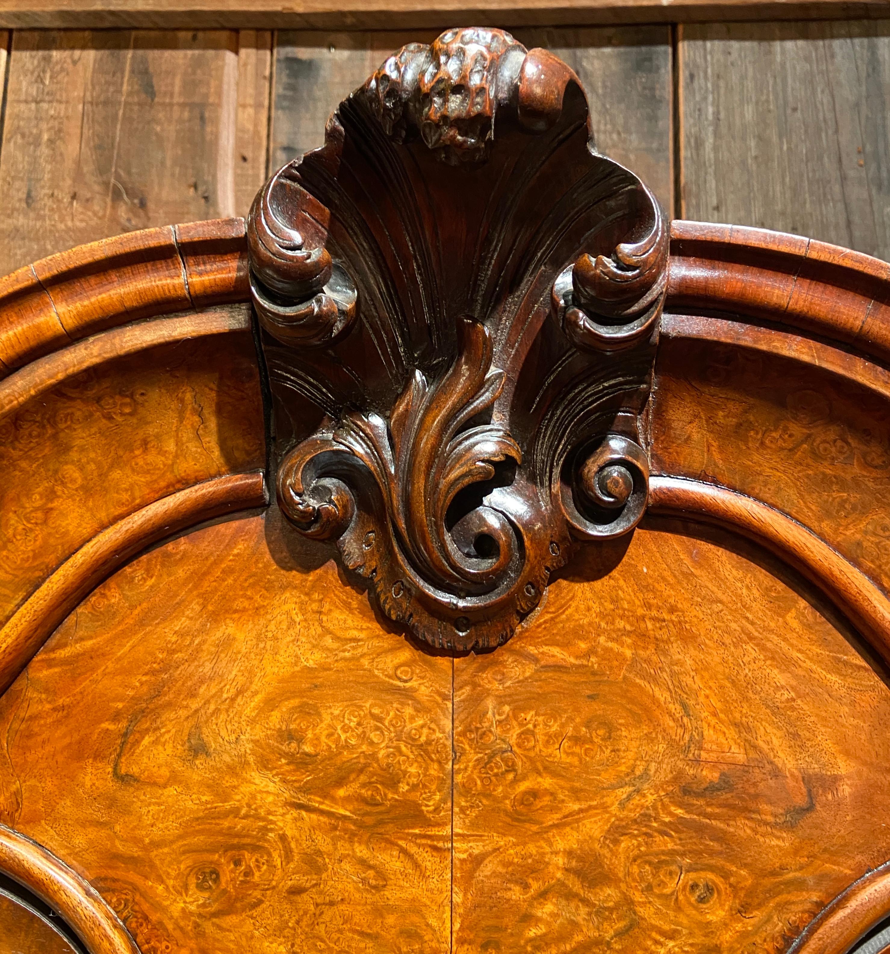 Antique 18th Century Dutch Burled Walnut Secretary Bookcase with Antique Mirror In Good Condition For Sale In New Orleans, LA