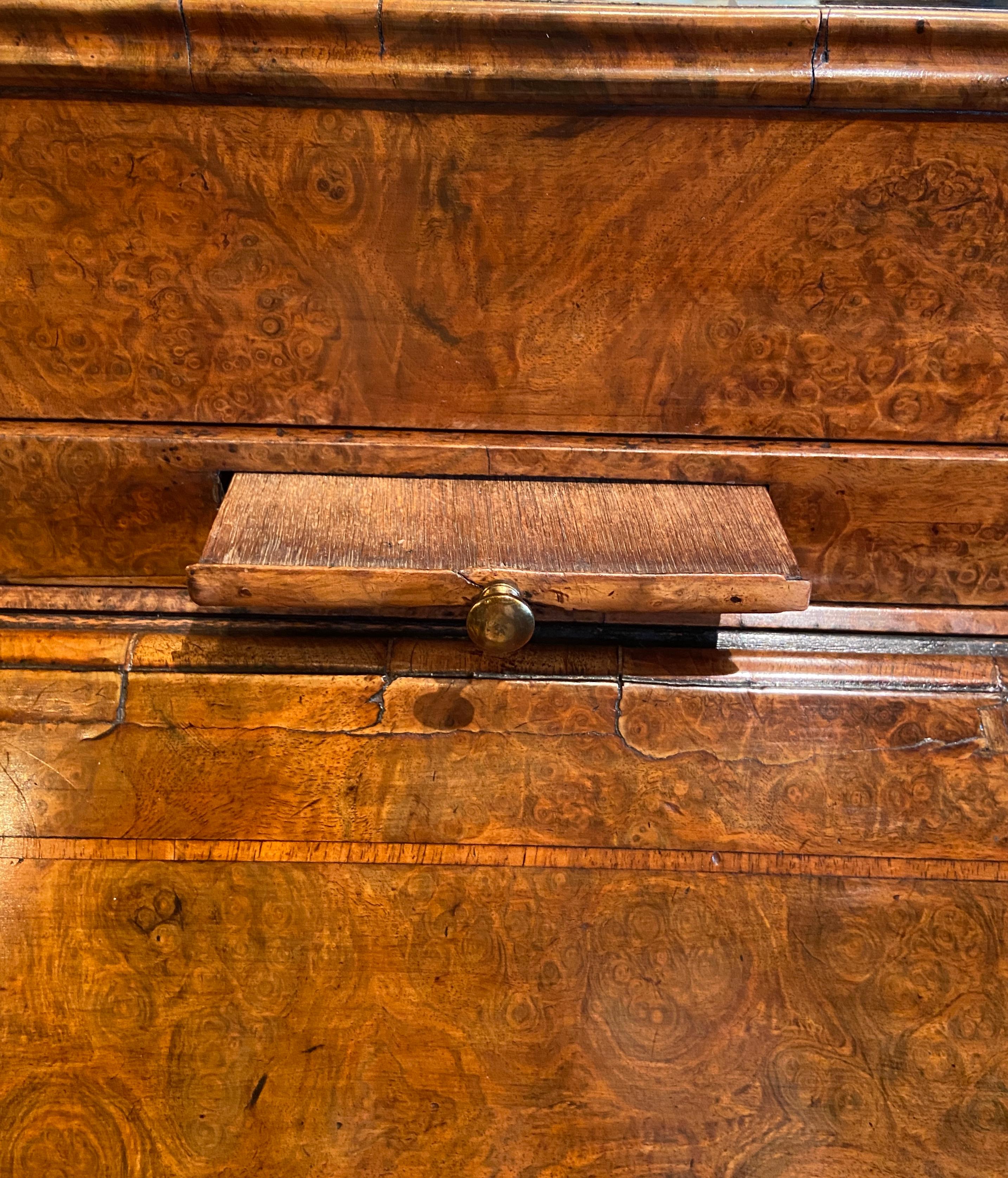 Antique 18th Century Dutch Burled Walnut Secretary Bookcase with Antique Mirror For Sale 2