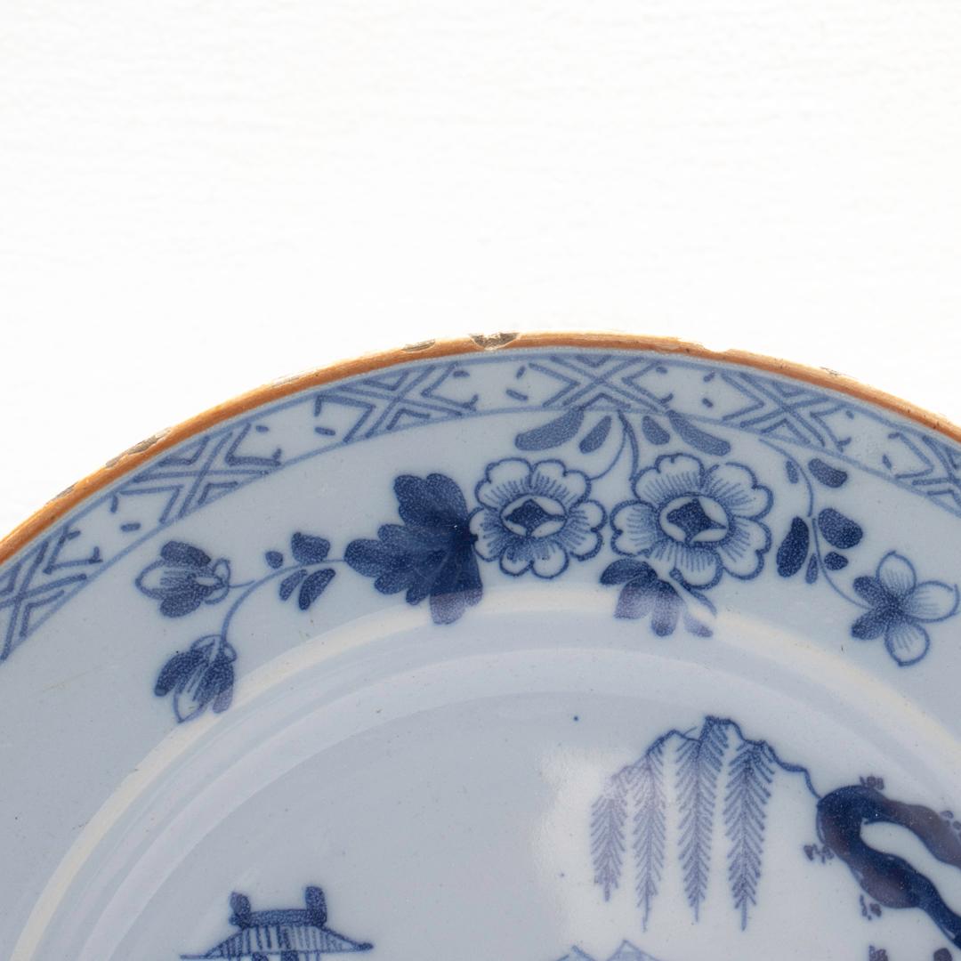 Antique 18th Century Dutch Delft Chinoiserie Plate  For Sale 5