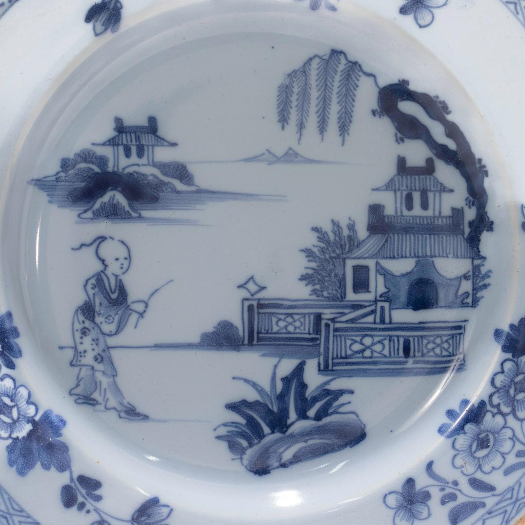 Baroque Antique 18th Century Dutch Delft Chinoiserie Plate  For Sale