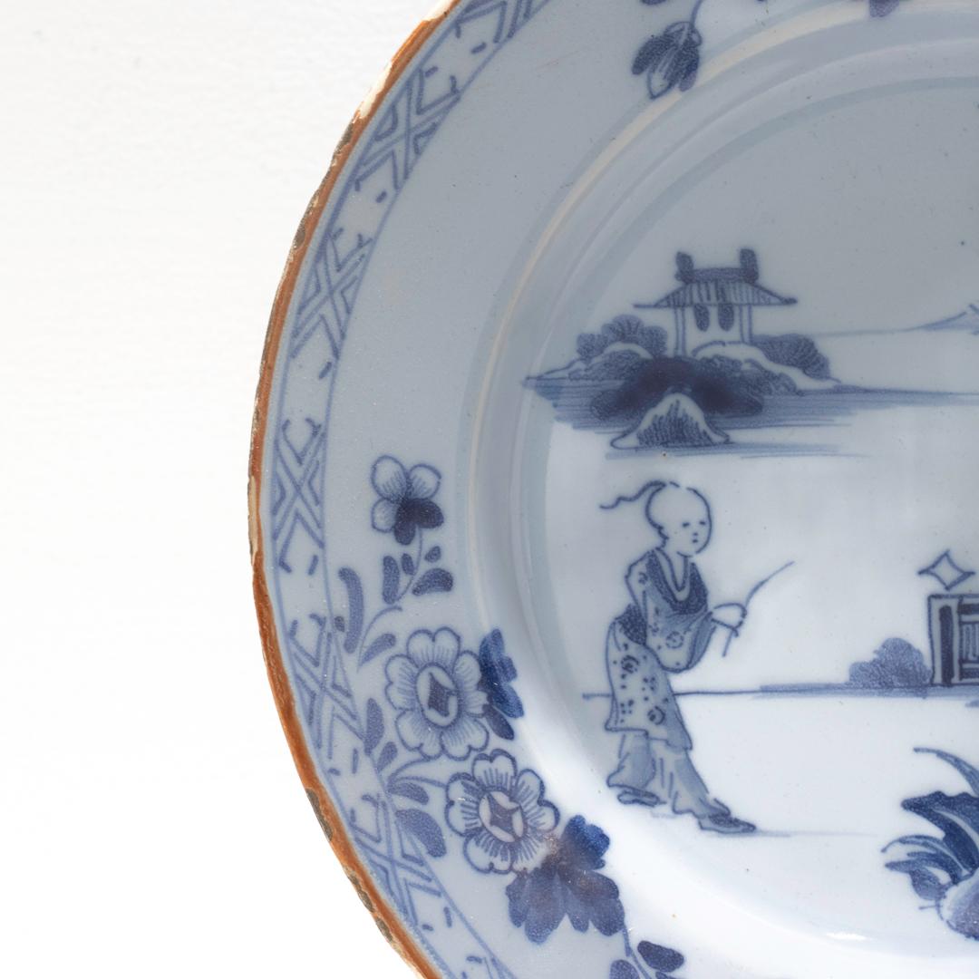 Antique 18th Century Dutch Delft Chinoiserie Plate  For Sale 2
