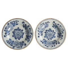 Antique 18th-Century Dutch Delft Faience Floral Plates, a Pair