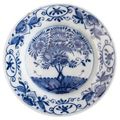 Antique 18th Century Dutch Delft Faience "Tea Tree" Plate