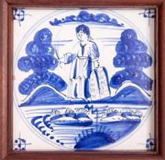 Antike holländische Delft Fliese aus dem 18. Jahrhundert mit biblischem Rahmen