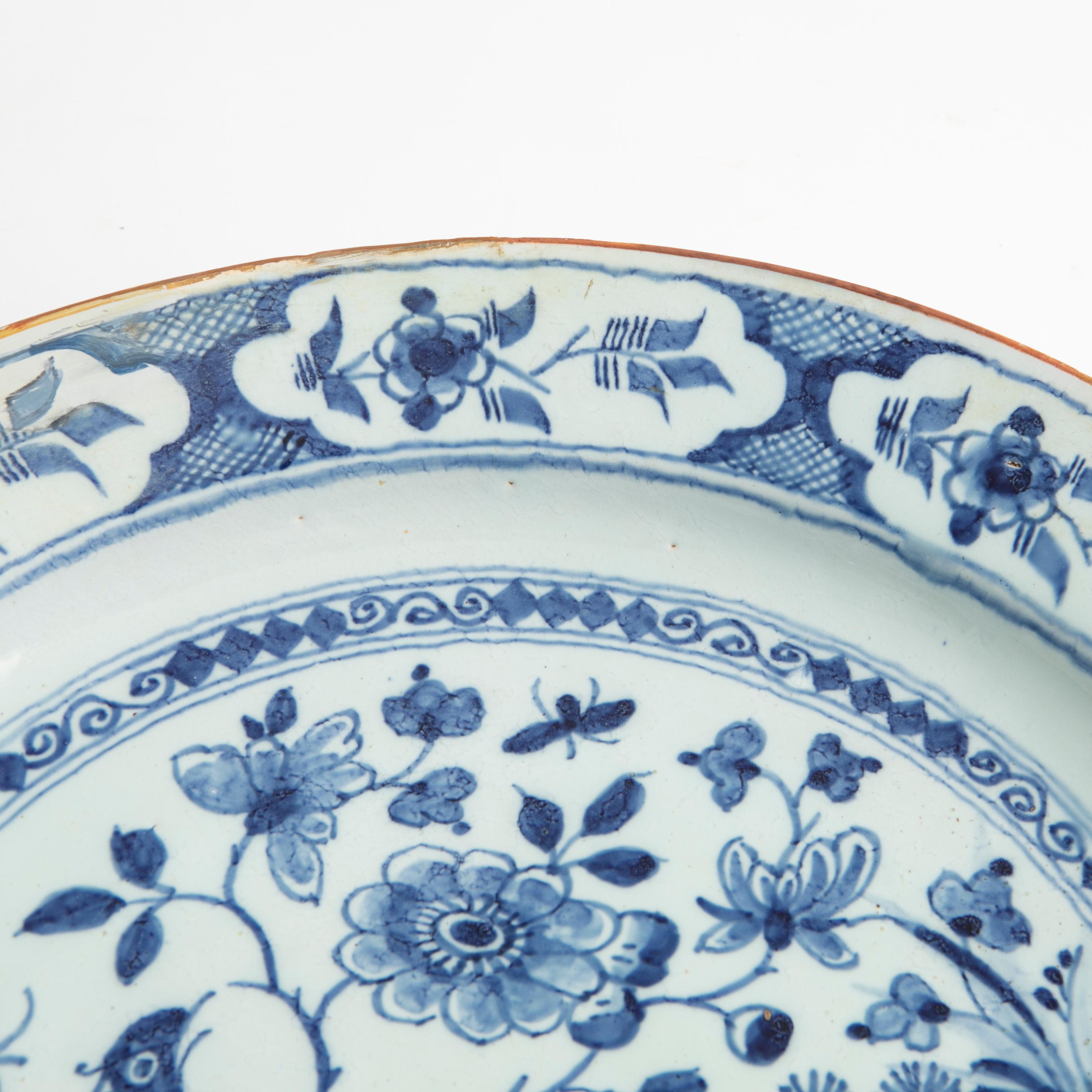 Glazed 18th Century Dutch Delft Plate with Chinoiseries Decoration For Sale