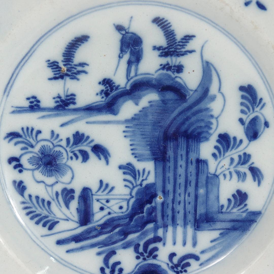 18th Century and Earlier Antique 18th Century Dutch Delft Plate with Chinoiserie Decoration For Sale