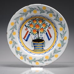 Antique 18th Century Dutch Delft Plate with Vivat Oranje Willem V