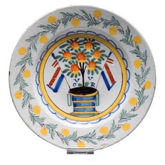 Antique 18th Century Dutch Delft Plate with Vivat Oranje Willem V