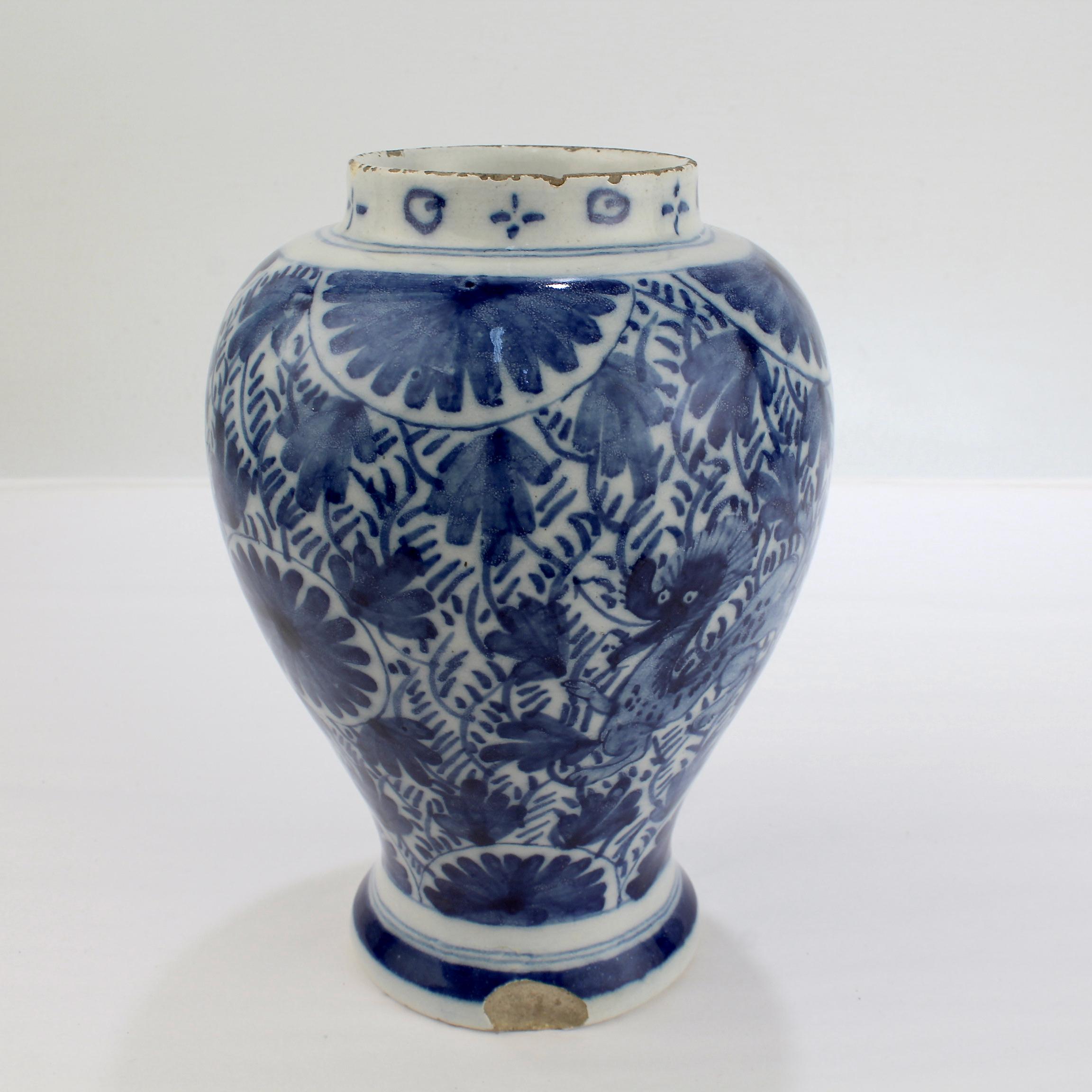 Baroque Antique 18th Century Dutch Delft Pottery Jar or Vessel