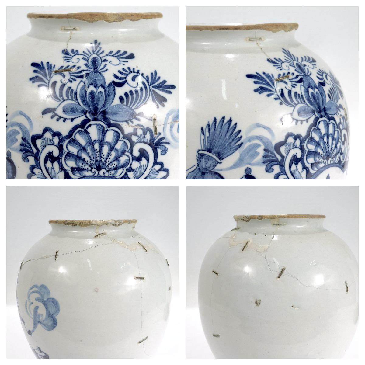 Antique 18th Century Dutch Delft St. Domingo Tobacco Jar with American Indian 8