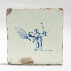 Antike holländische Delfter Fliese des 18. Jahrhunderts mit einem Amor oder einem Engel