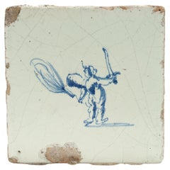 Antique 18th Century Dutch Delft Tile of a Cupid or an Angel