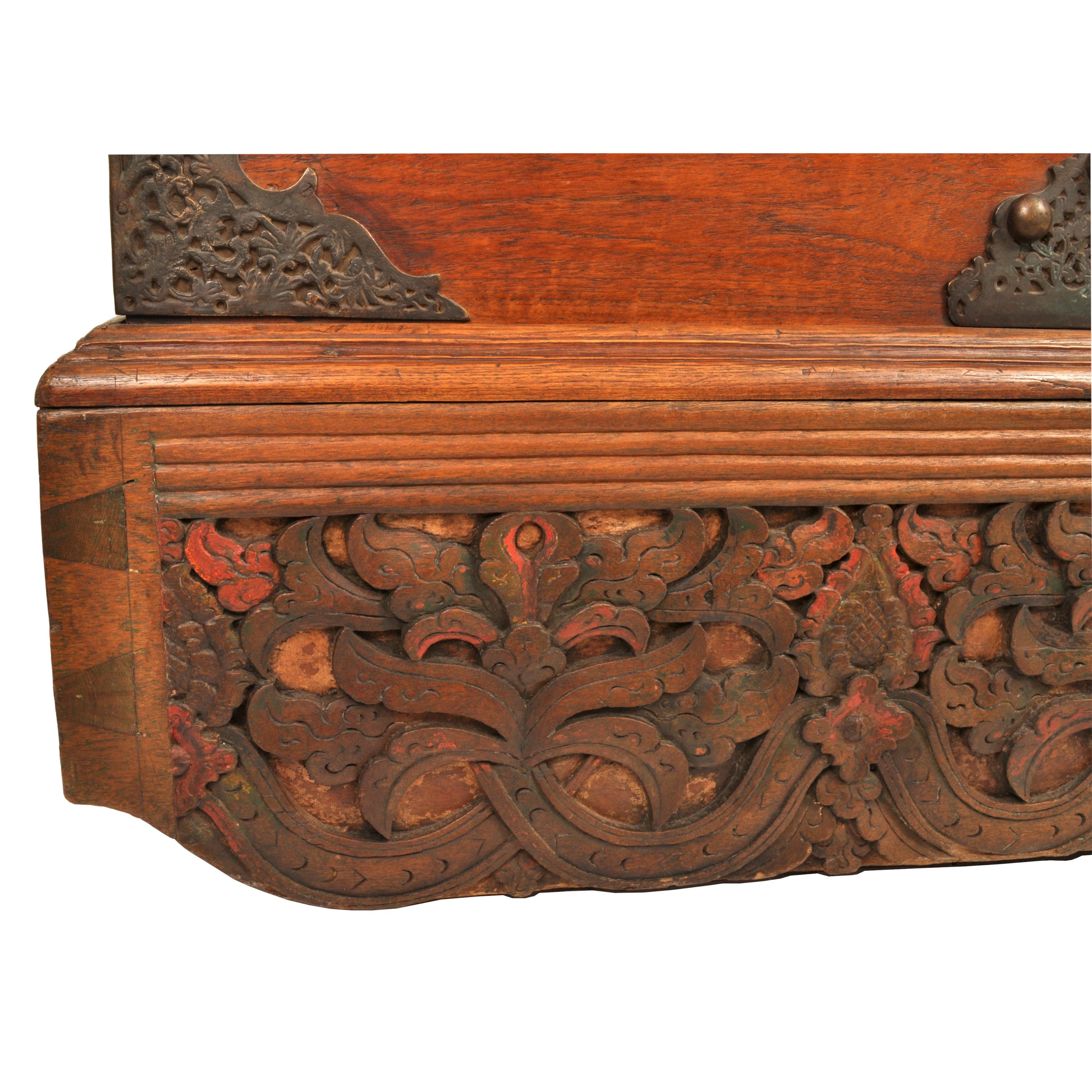 Antique 18th Century Dutch East India Company VOC Carved Teak Governor's Chest 1