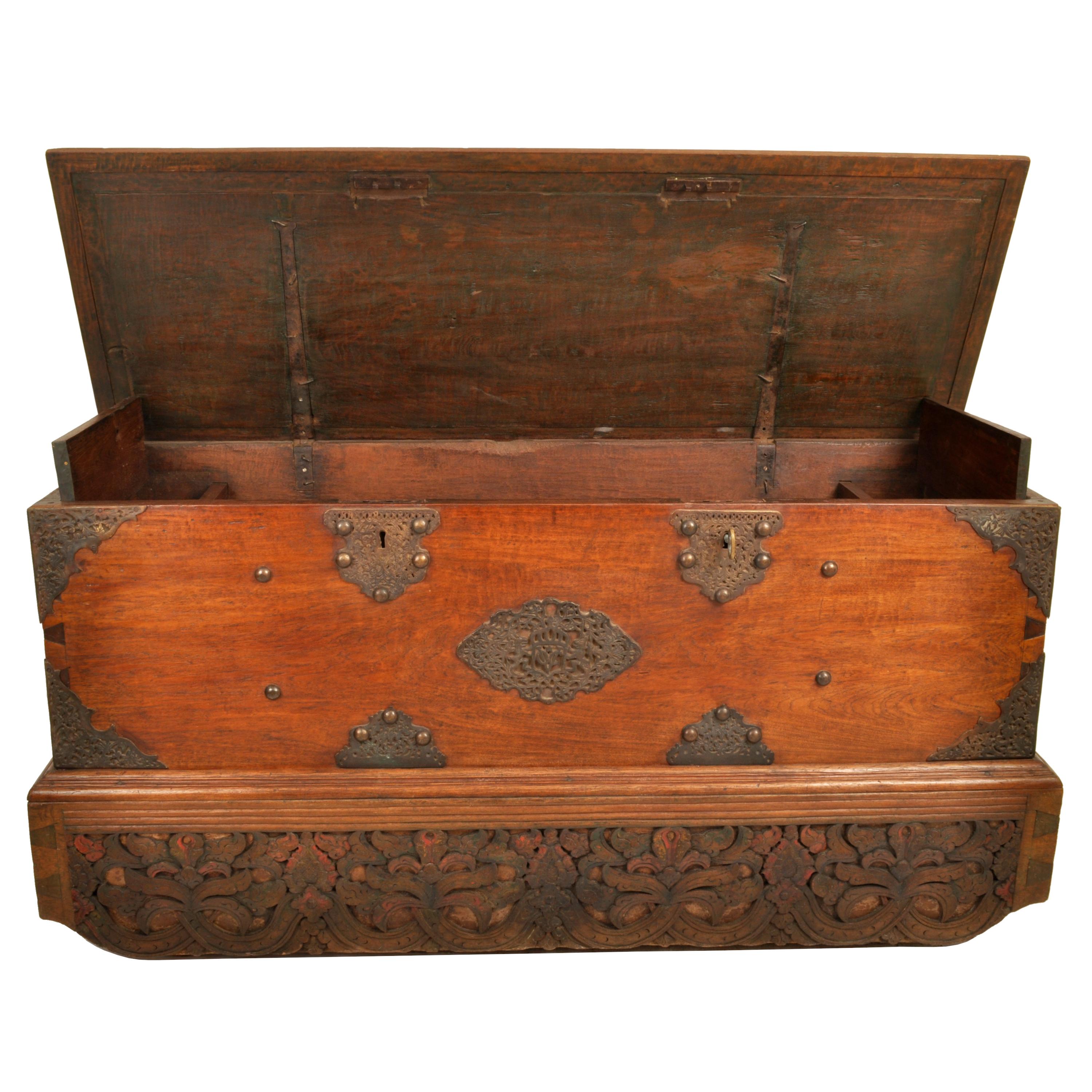 Indonesian Antique 18th Century Dutch East India Company VOC Carved Teak Governor's Chest