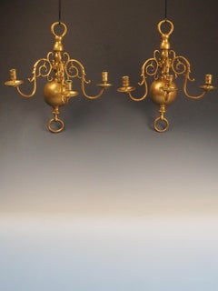 Antique Triple Wall Sconces, Cast Brass, Flemish Design, 1730-1780