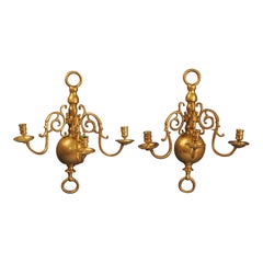 Antique 18th Century Dutch Flemish Pair of Triple Wall Sconces Circa 1730–1780