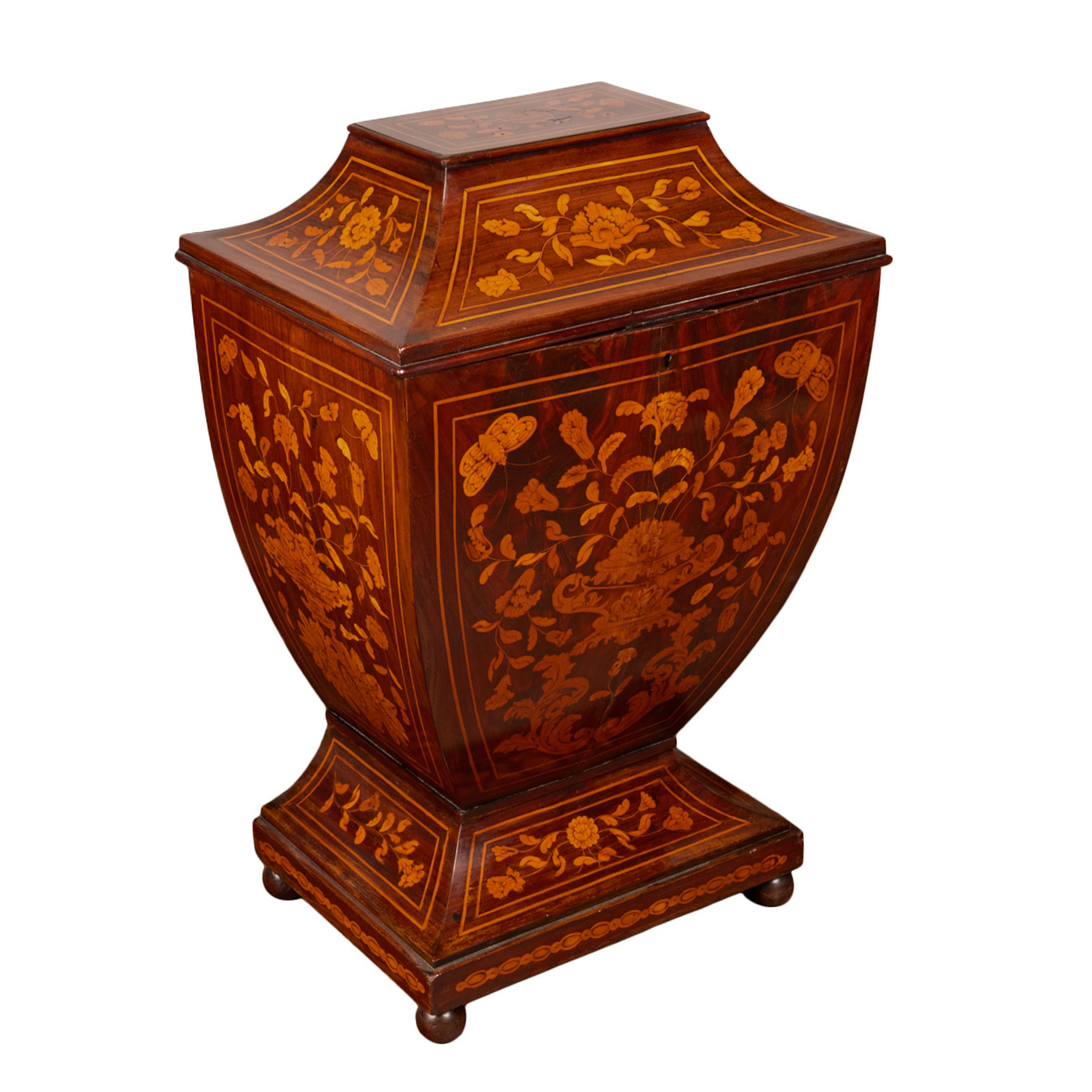 Rococo Antique 18th Century Dutch Marquetry Bombe Shaped Wine Cellerette Cooler 1760 For Sale