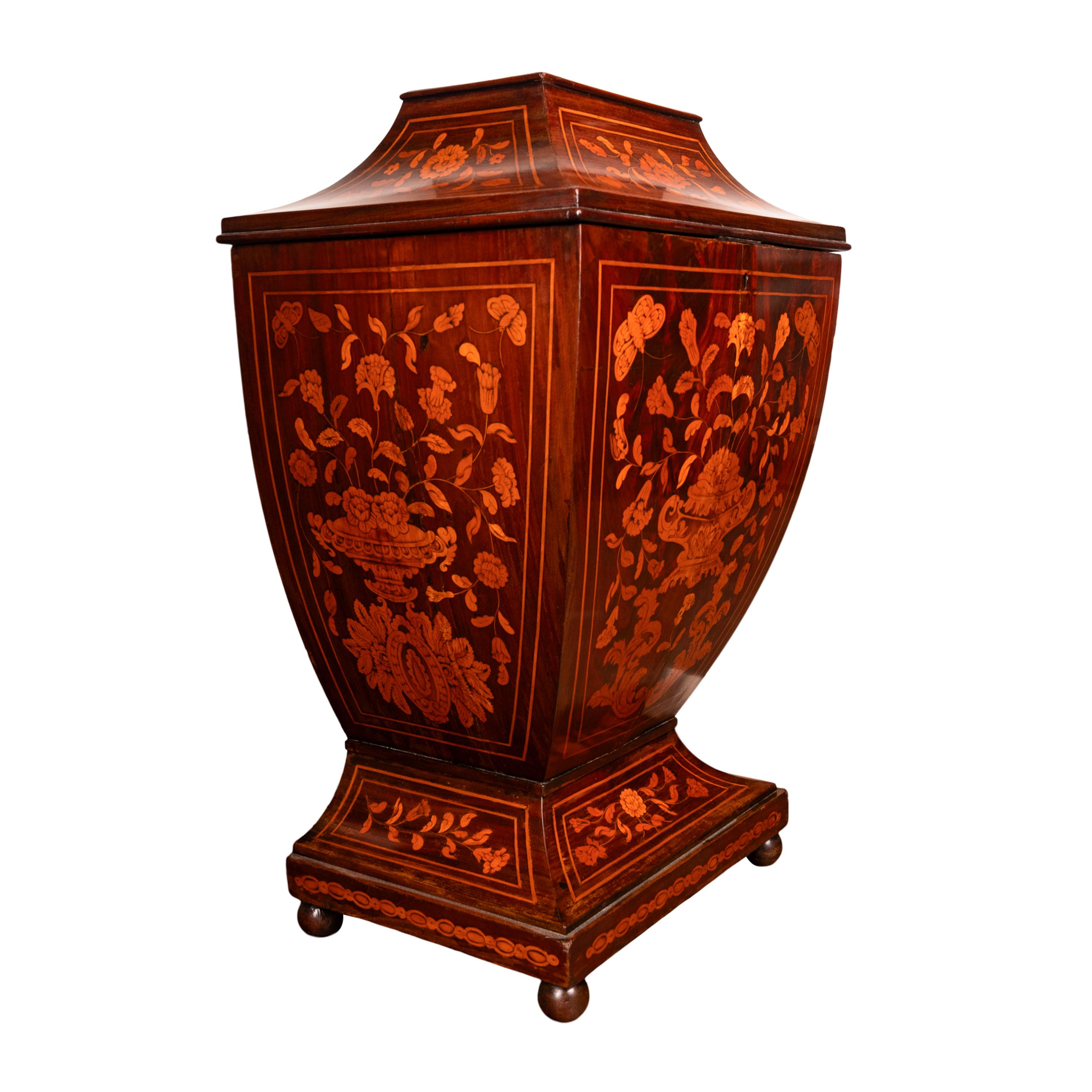 Antique 18th Century Dutch Marquetry Bombe Shaped Wine Cellerette Cooler 1760 In Good Condition For Sale In Portland, OR