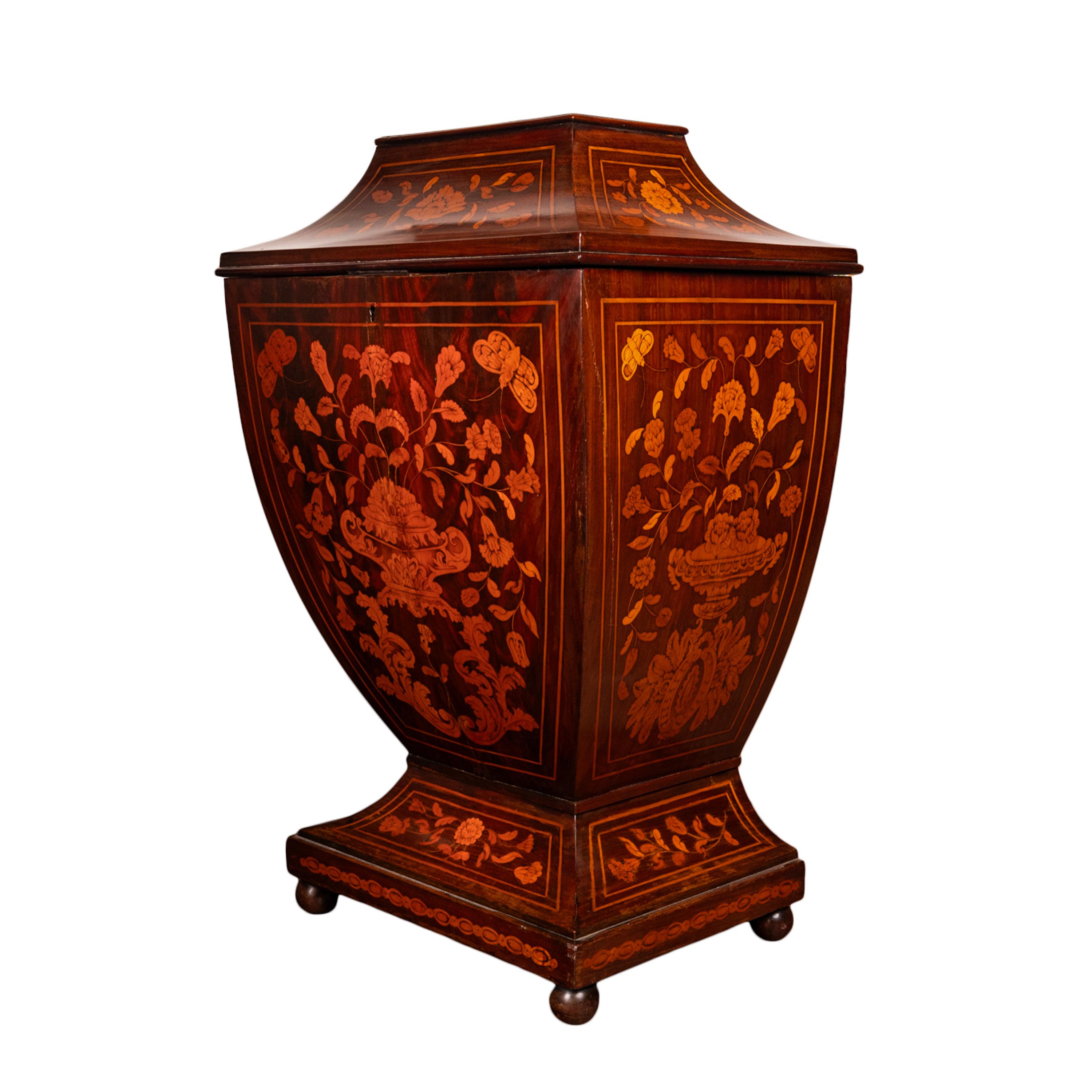 Mid-18th Century Antique 18th Century Dutch Marquetry Bombe Shaped Wine Cellerette Cooler 1760 For Sale
