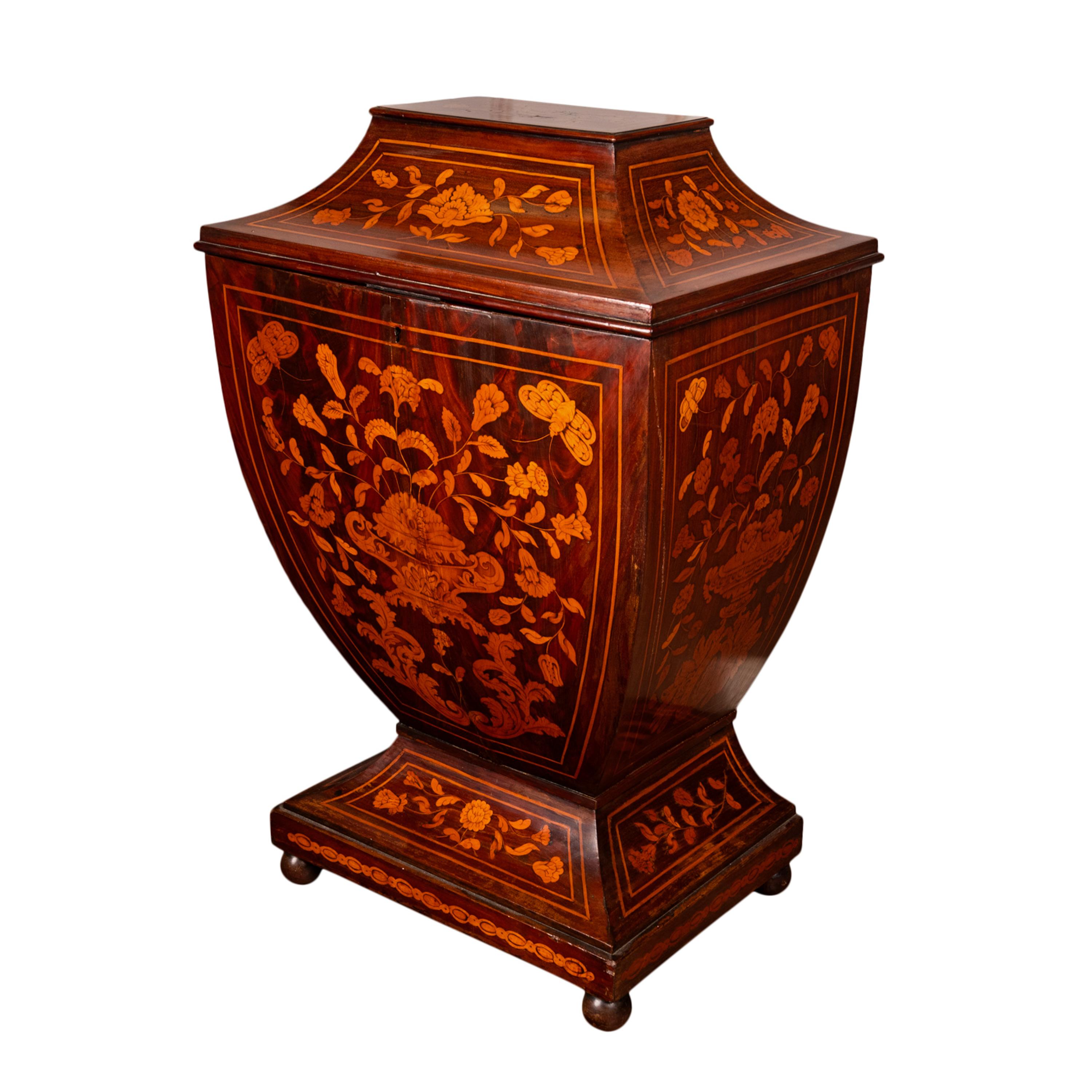 Rosewood Antique 18th Century Dutch Marquetry Bombe Shaped Wine Cellerette Cooler 1760 For Sale