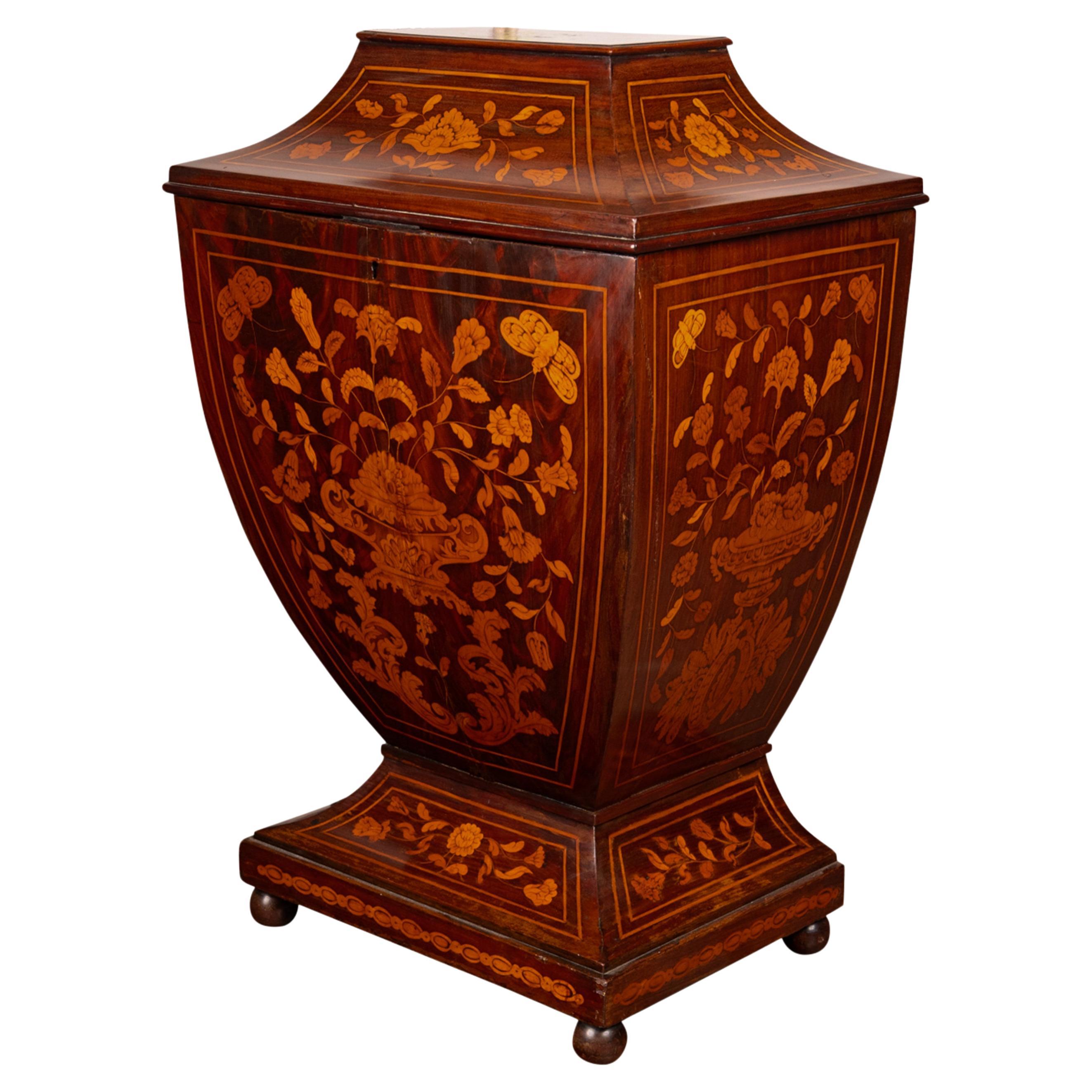 Antique 18th Century Dutch Marquetry Bombe Shaped Wine Cellerette Cooler 1760 For Sale