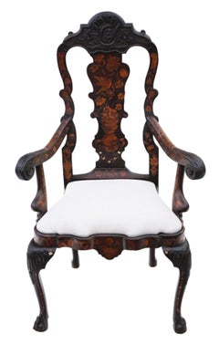 Antica sedia a braccio a gomito olandese del 18° secolo con intarsio - intagliatore di alta qualità