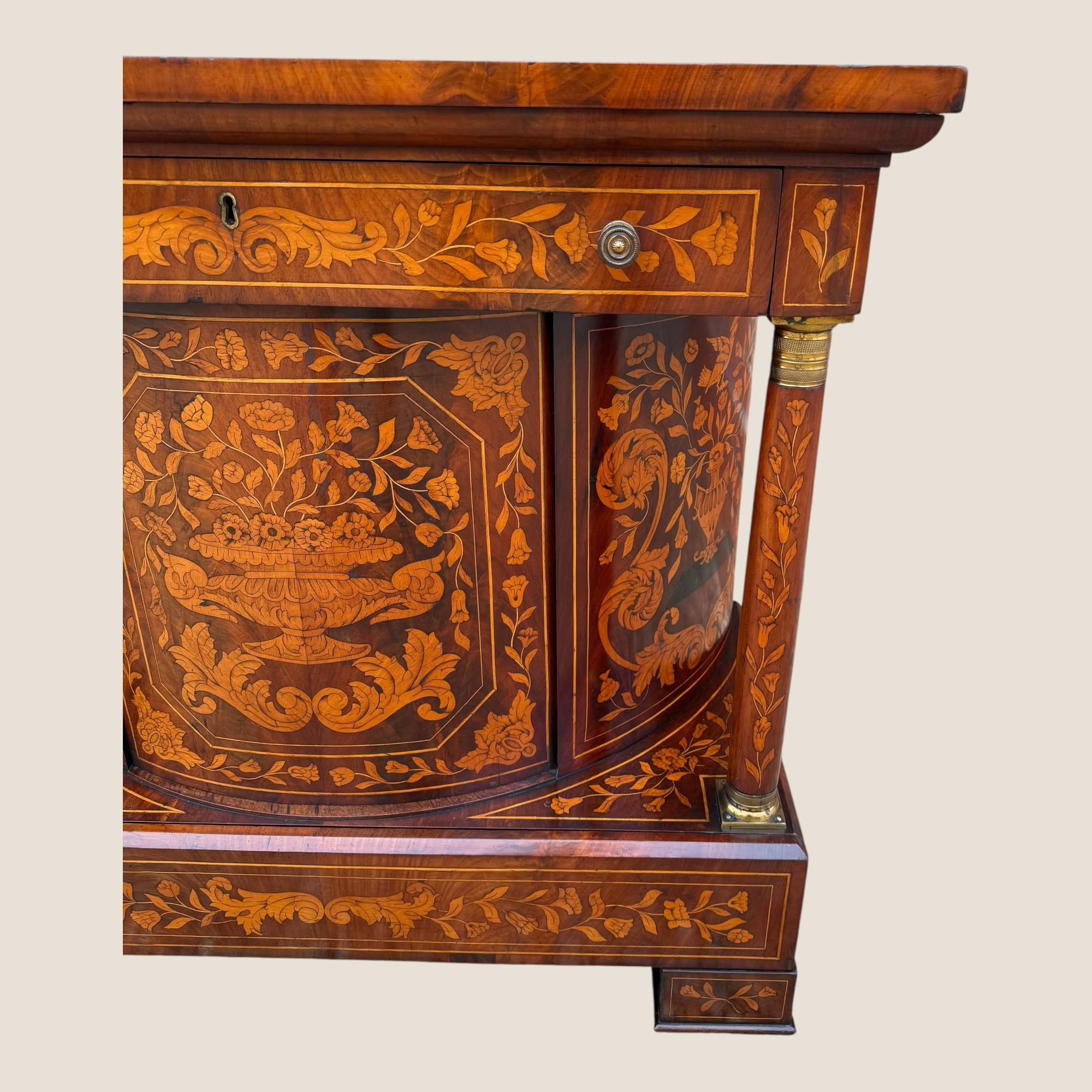 Antique 18th Century Dutch Marquetry Inlaid Mahogany Console Wall Table Cabinet For Sale 5