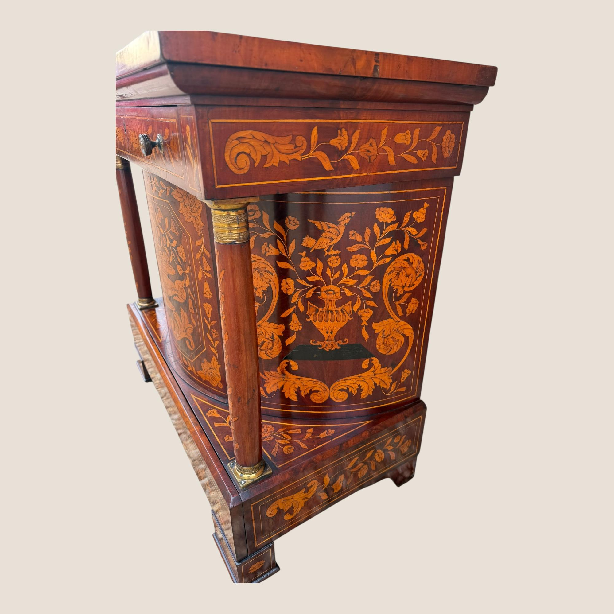 Antique 18th Century Dutch Marquetry Inlaid Mahogany Console Wall Table Cabinet For Sale 8